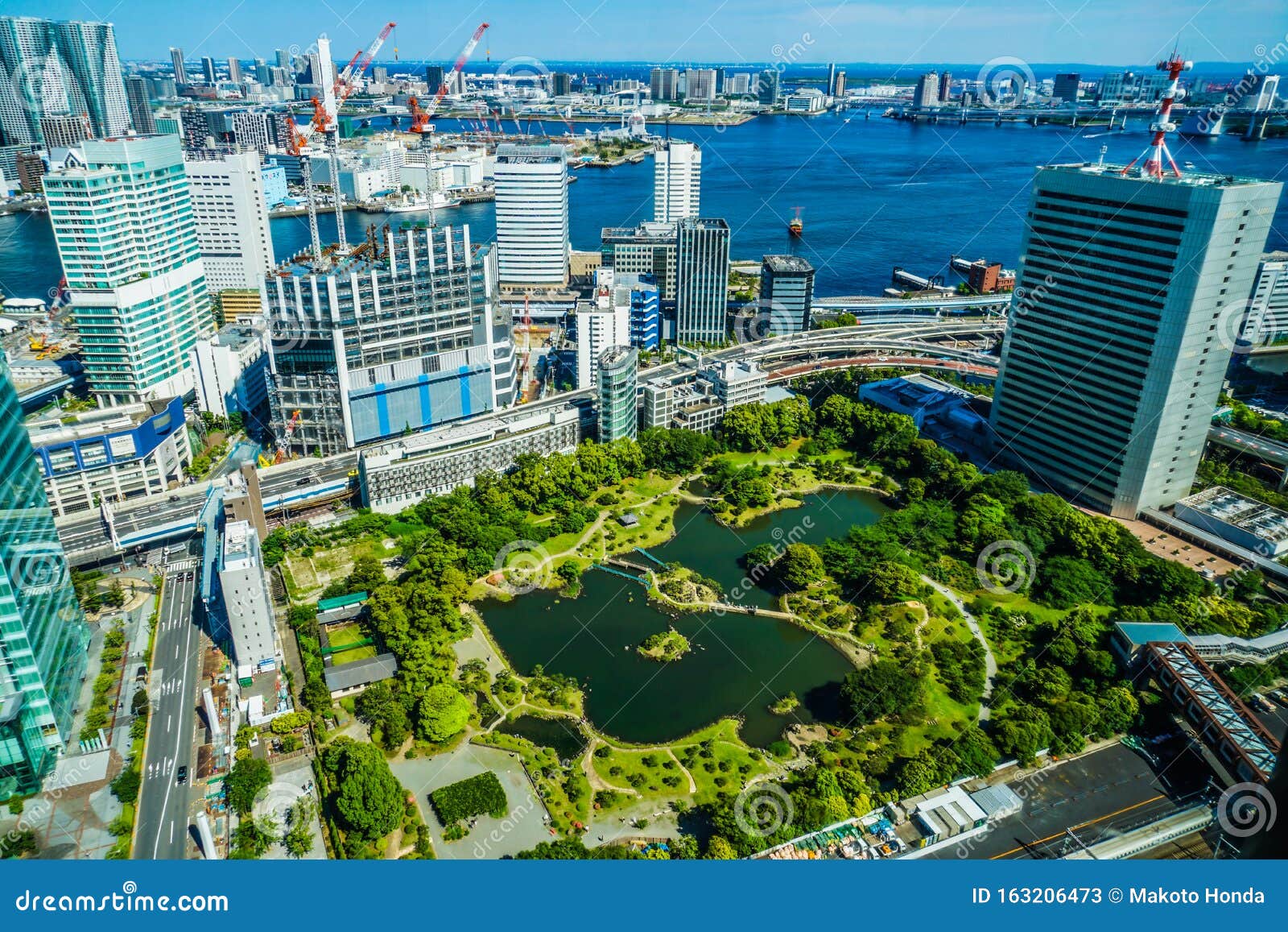 Kyu Shiba Rikyu Garden And The Tokyo Townscape Stock Image Image