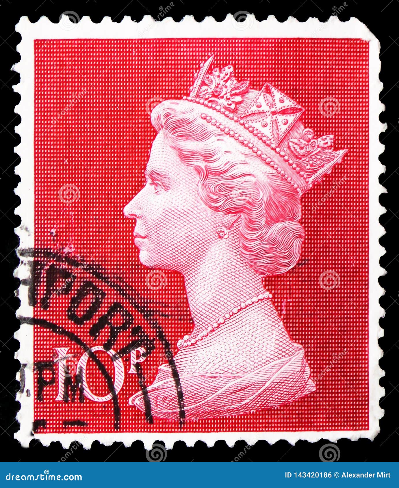 MOSKAU, RUSSLAND - 21. FEBRUAR 2019: Ein Stempel gedruckt in Shows Vereinigten Königreichs Königin Elizabeth II - großes Machin, serie, circa 1970