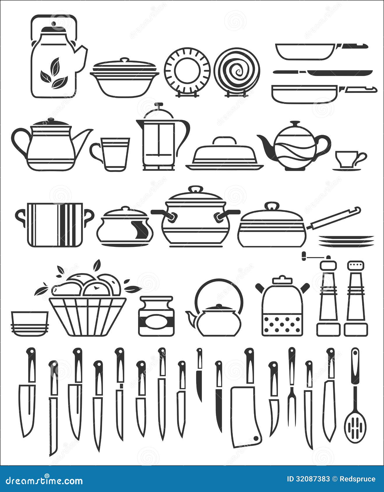 Küchenwerkzeuge Und -geräte. Vektorillustration Vektor Abbildung