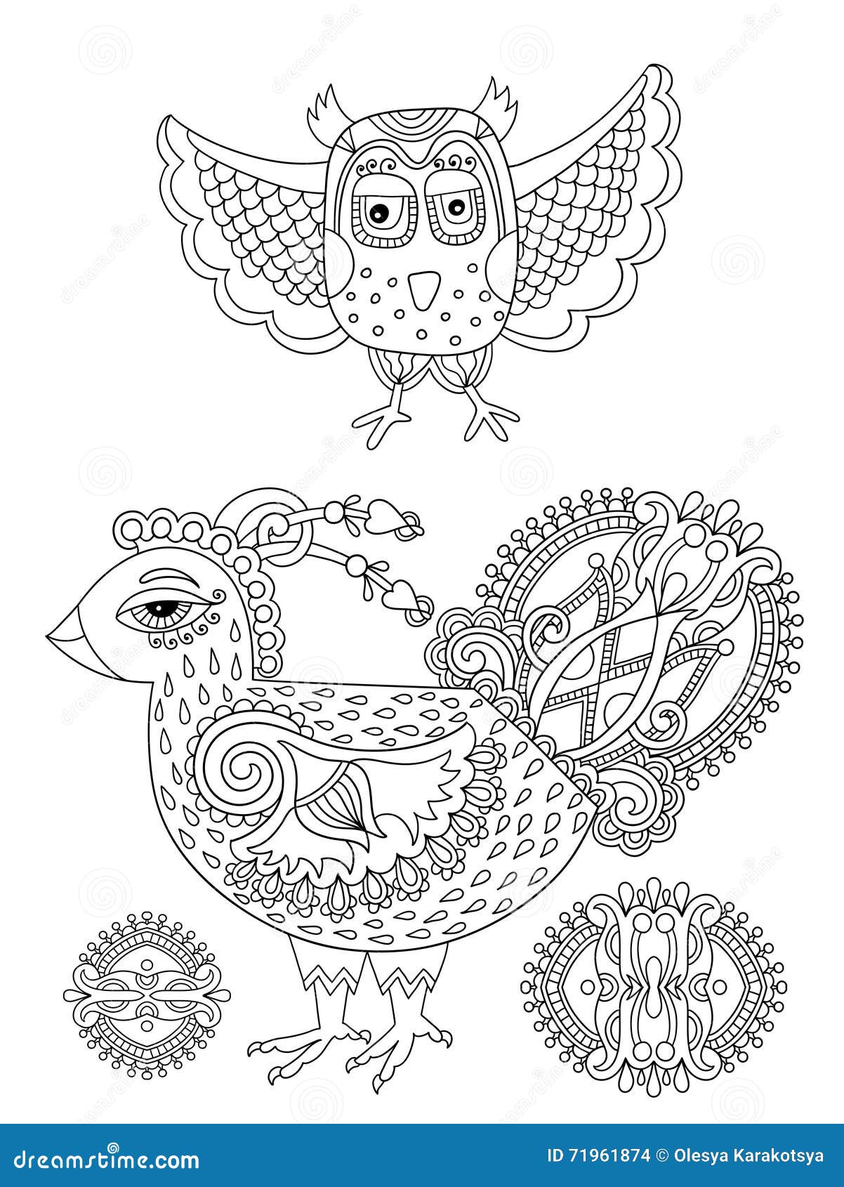 Pássaros e flores. desenho ilustração esboço para livro de colorir
