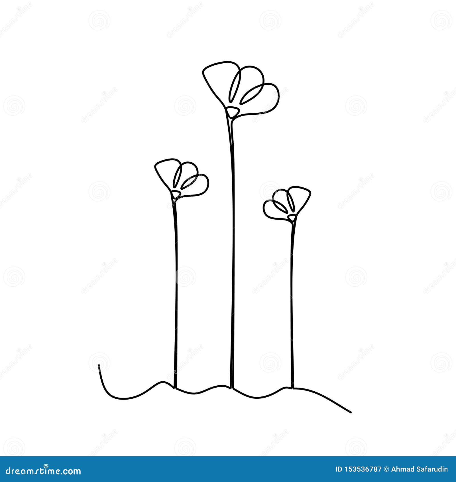 A Lápis Desenho Contínuo Do Grupo Do Vetor De Plantas Preto E