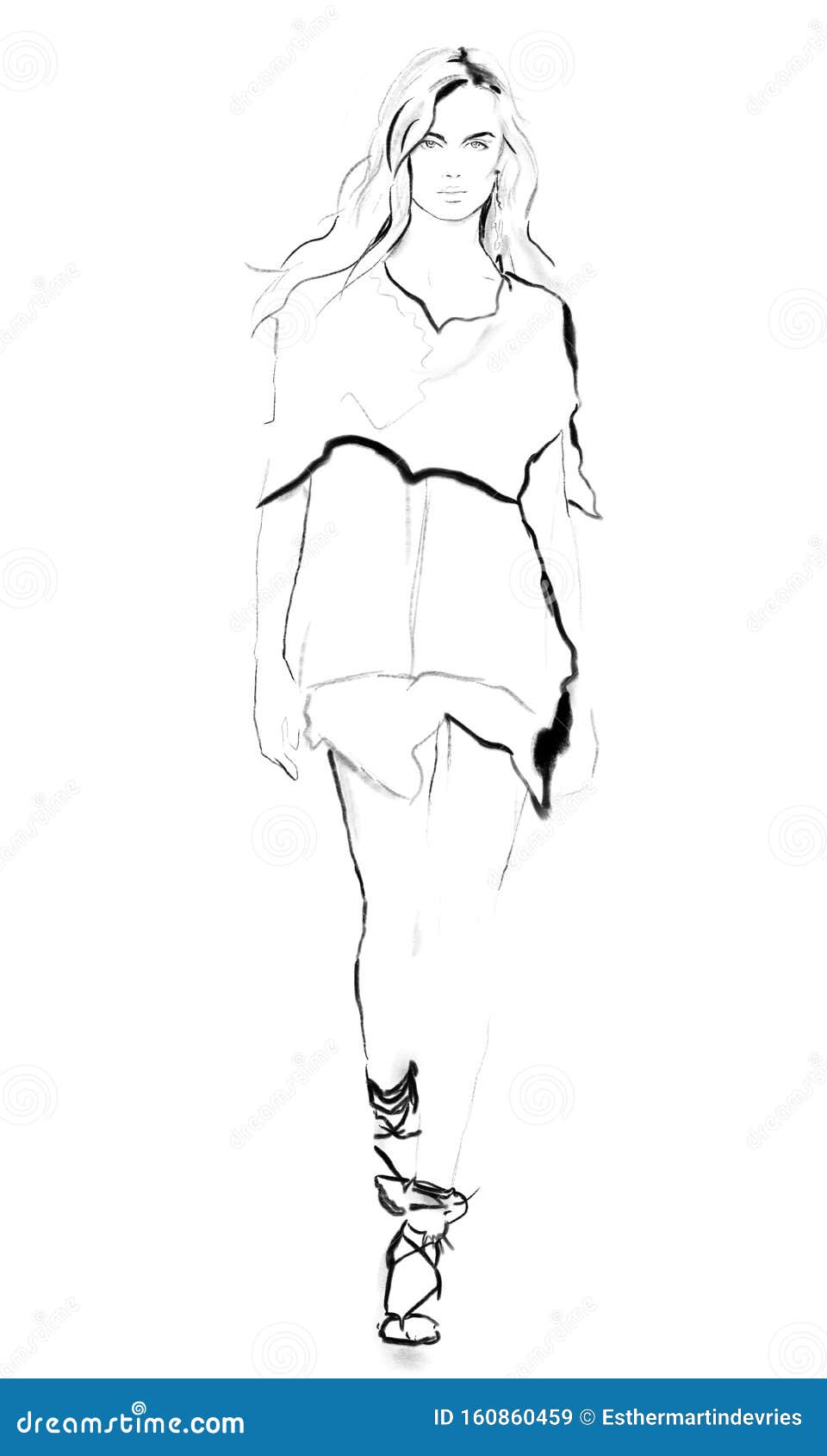 Lápiz De Ilustración En Blanco Y Negro Para Caminar Con El Cuerpo Entero  Stock de ilustración - Ilustración de caminar, alineada: 160860459