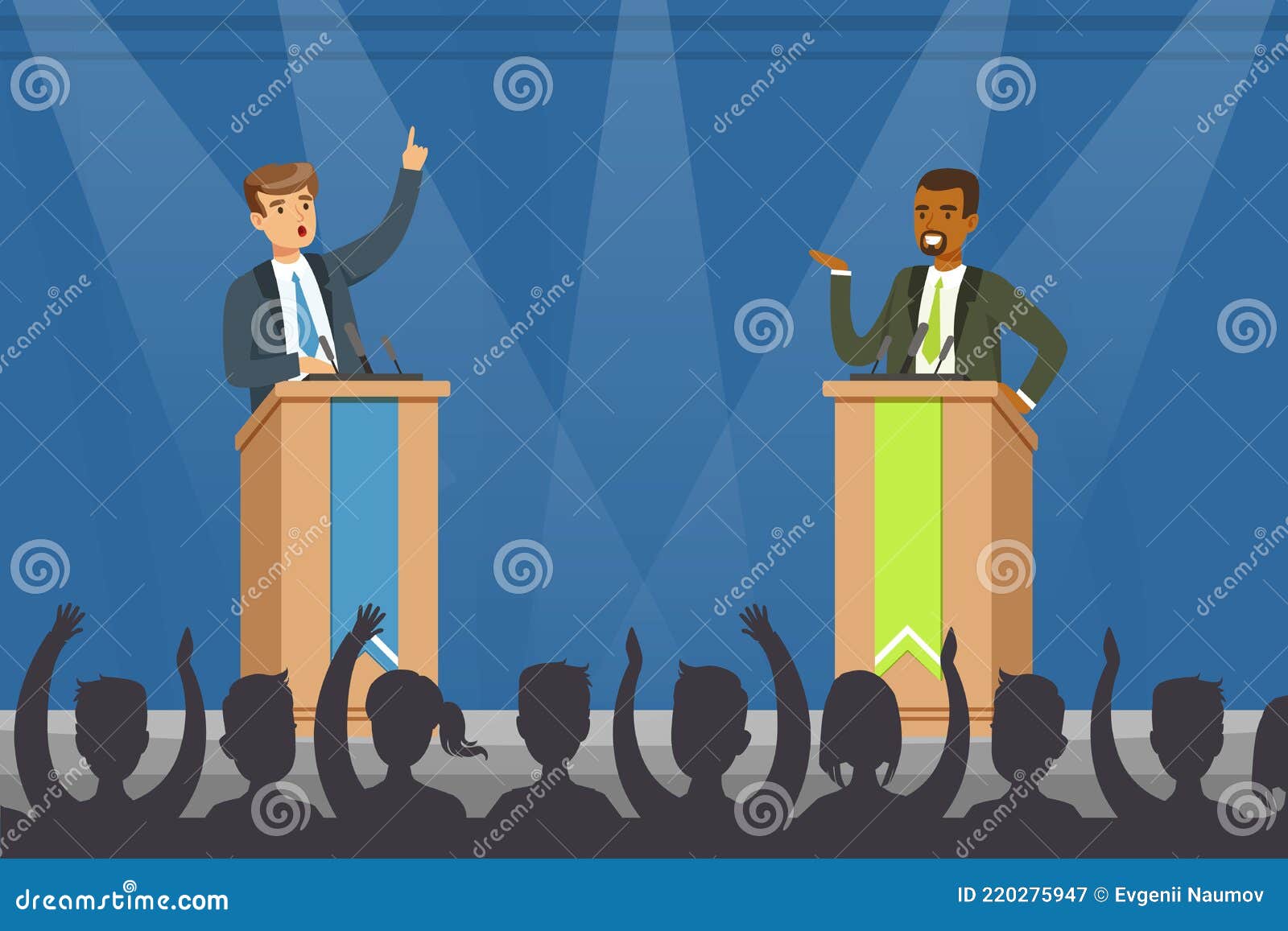Líderes De Partidos Políticos Opositores Hablando En Debates Públicos  Políticos Parados Detrás De La Tribuna Y Dando Discurso Ilustración del  Vector - Ilustración de audiencias, voto: 220275947