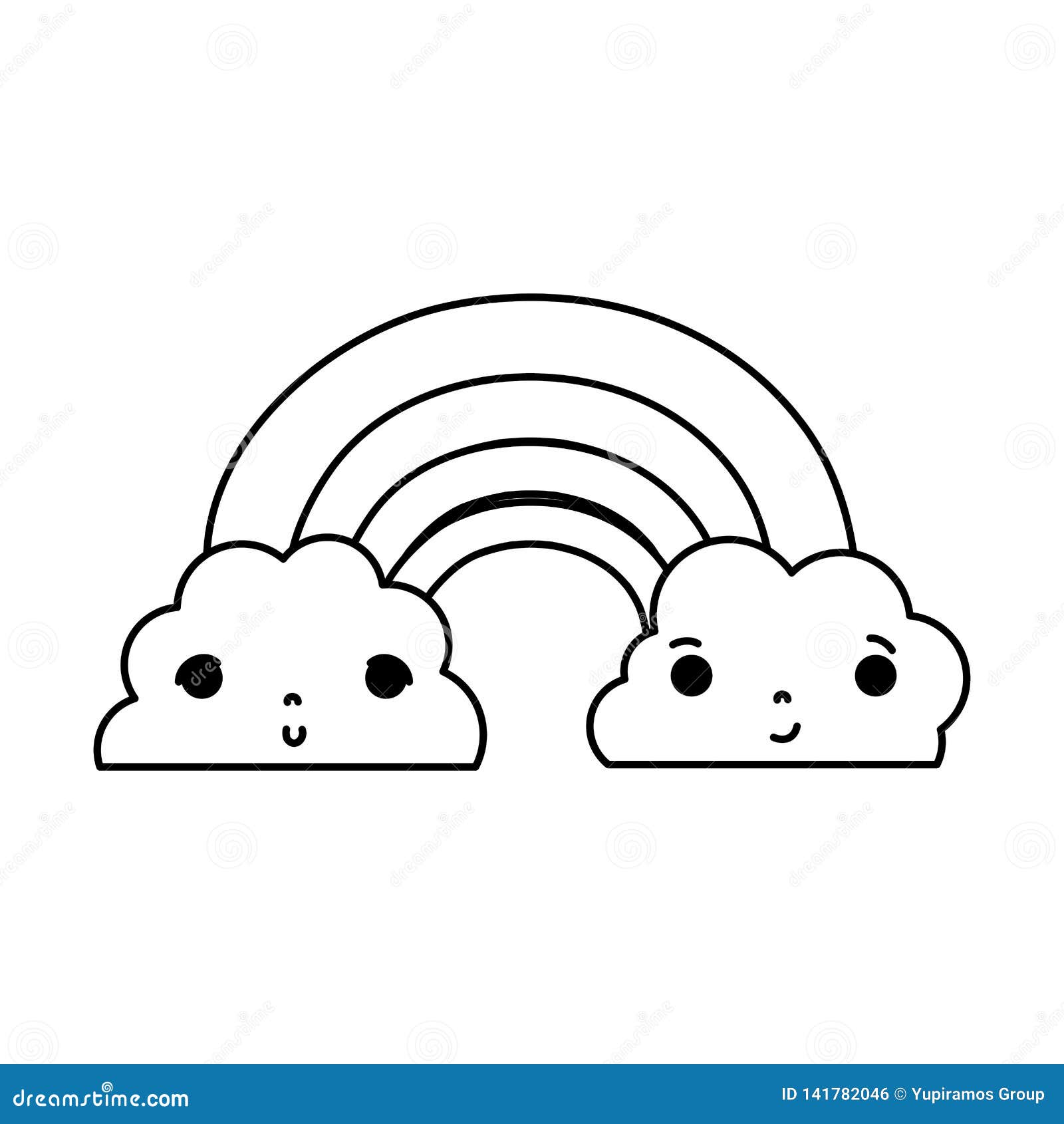 Linea Arco Iris Del Kawaii Y Tiempo Lindos De Las Nubes Ilustracion Del Vector Ilustracion De Arte Feliz