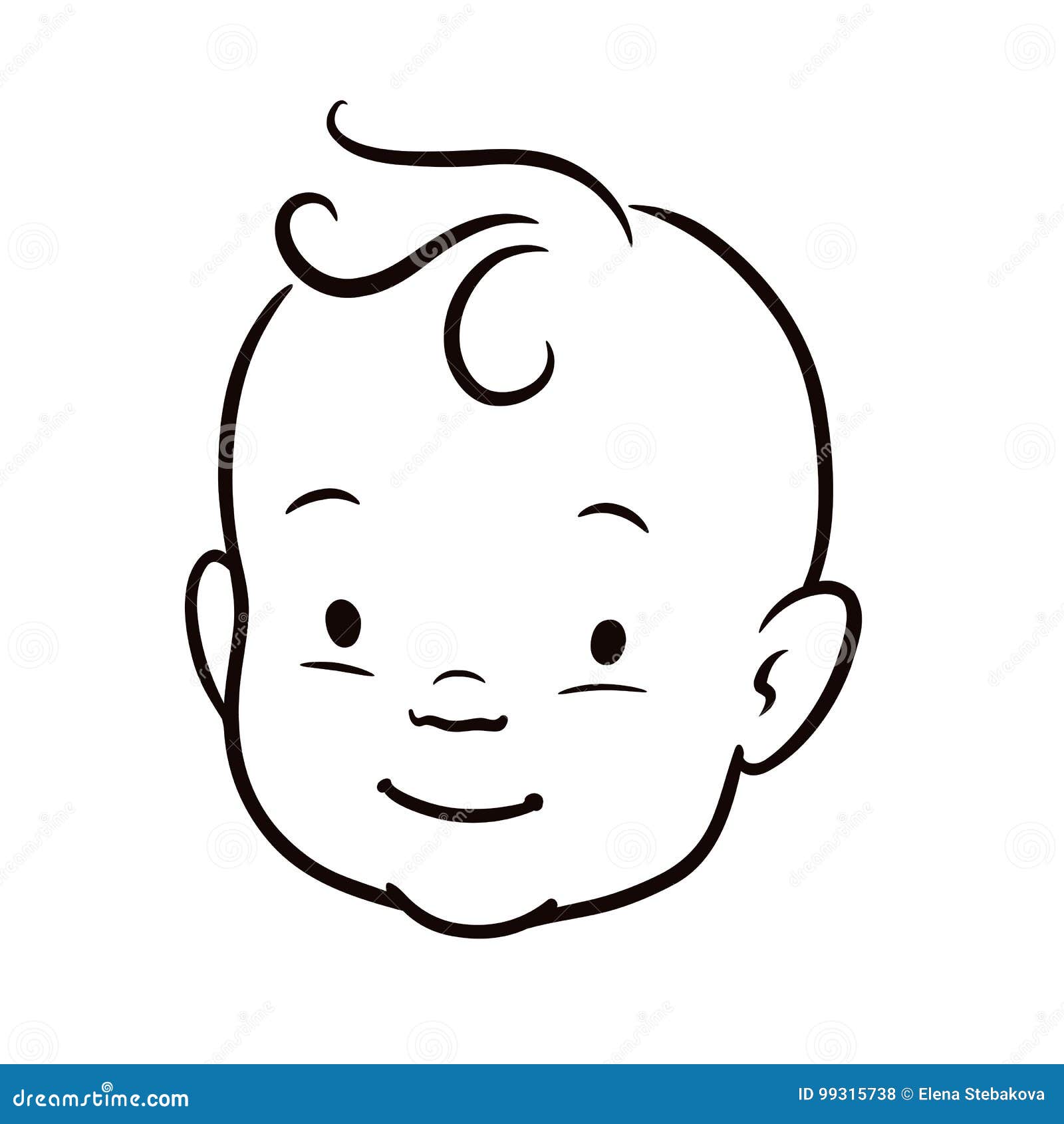 Linea Simple Blanco Y Negro Ejemplo De La Historieta Del Vector De Una Cara Sonriente Del Bebe Ilustracion Del Vector Ilustracion De Retro Divertido