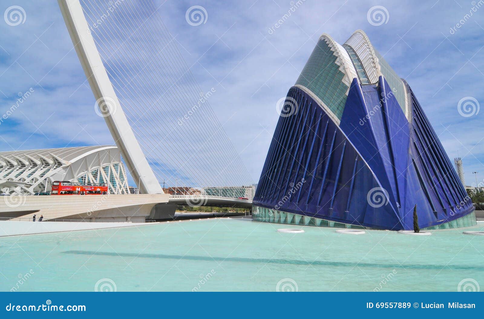 L Agora in Valencia, Spain. Valencia, Spain - March 30, 2016: Architectural view of L Agora in the centrepiece of the City of Arts and Sciences, an entertainment-based cultural and architectural complex in the city of Valencia, Spain.