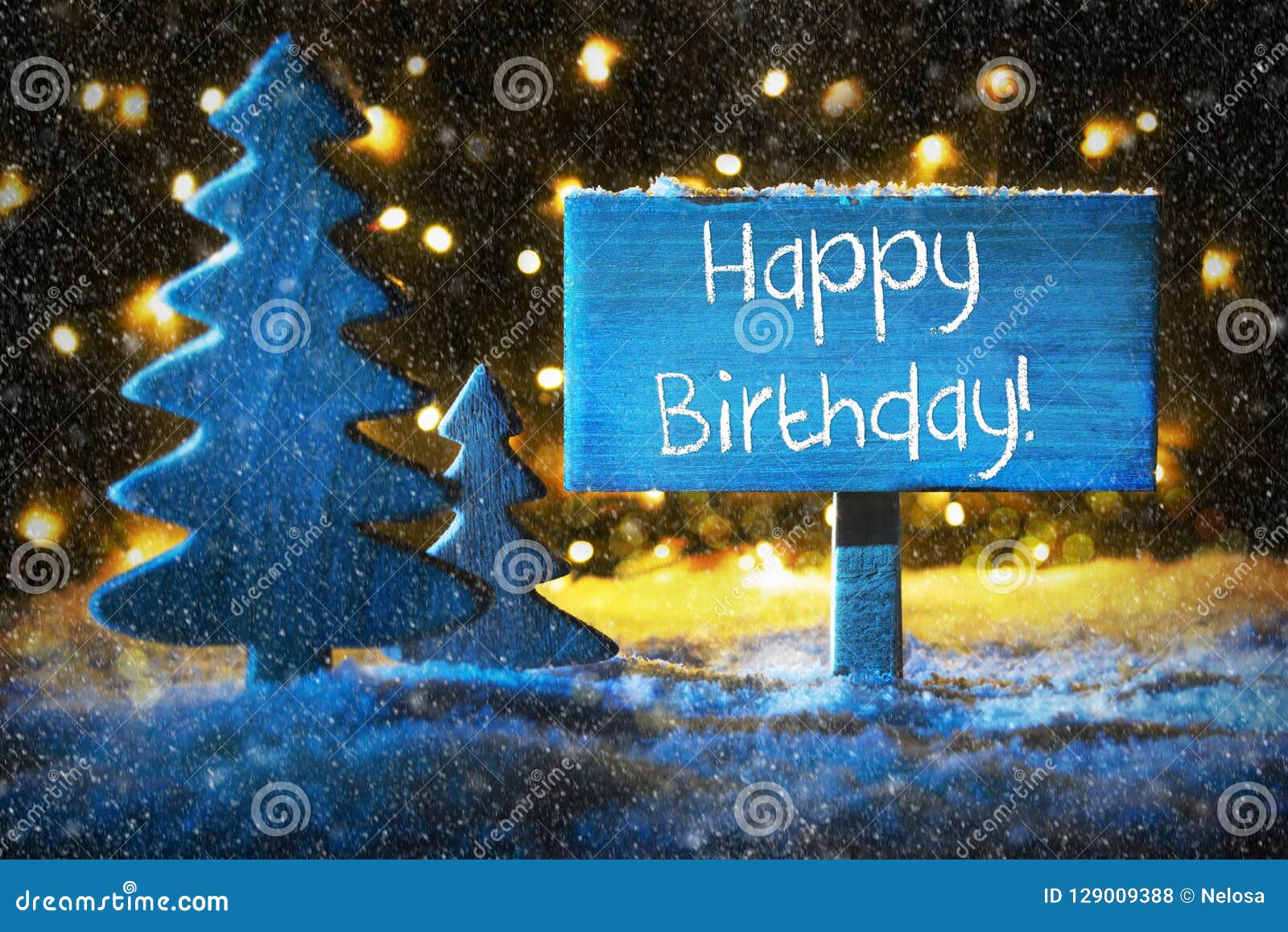 Buon Compleanno E Buon Natale.L Albero Di Natale Blu Manda Un Sms Al Buon Compleanno Fiocchi Di Neve Fotografia Stock Immagine Di Signboard Natale 129009388