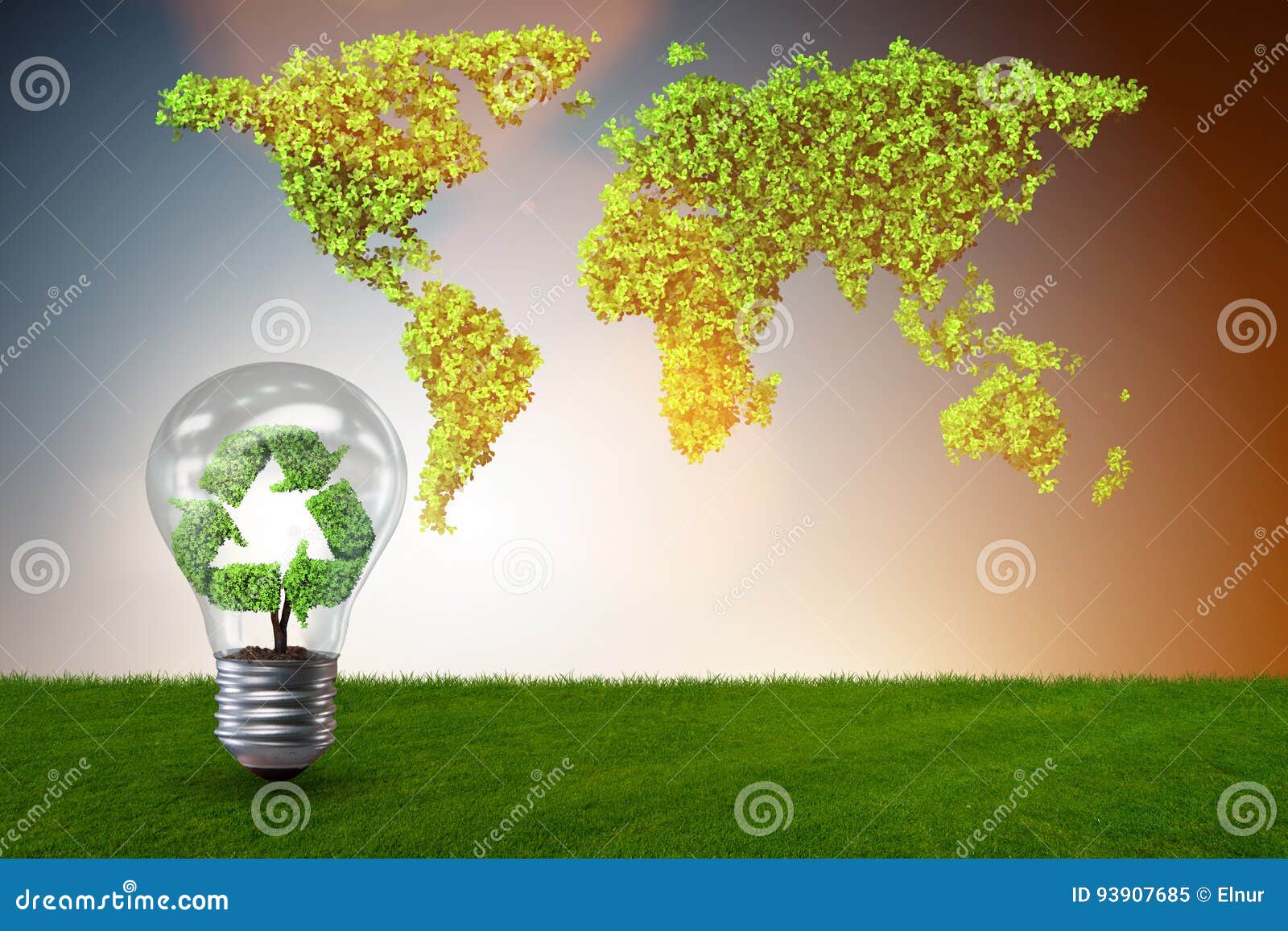 L'ampoule Dans Le Concept Vert D'environnement Rendu 3d Illustration