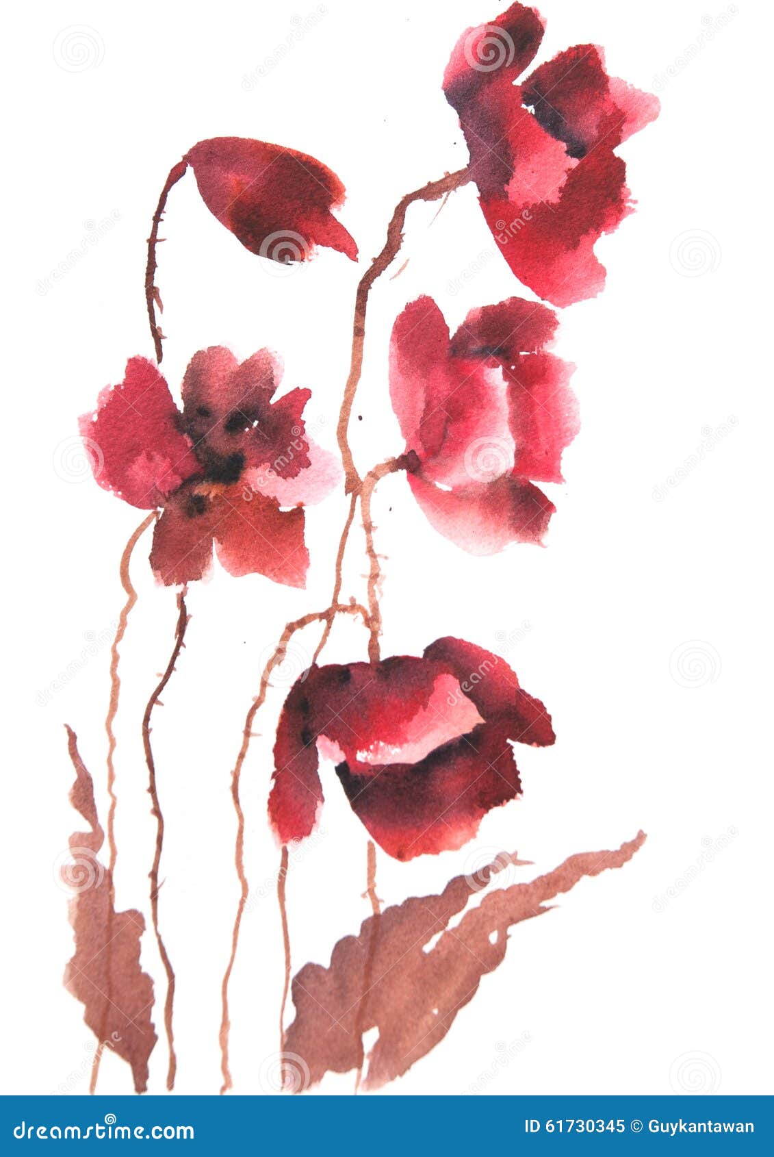 L'art Moderne Du Pavot Rouge Fleurit, Peinture D'aquarelle Illustration  Stock - Illustration du moderne, charmer: 61730345