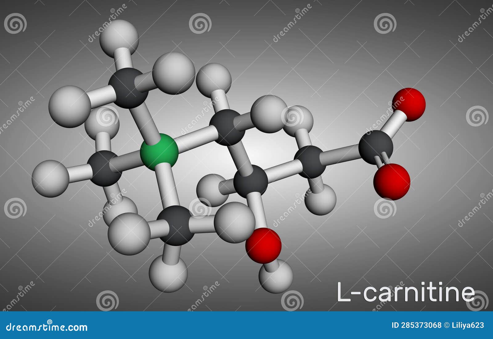 l-carnitine, levocarnitine, carnitine c7h15no3 molecule. molecular model. 3d rendering