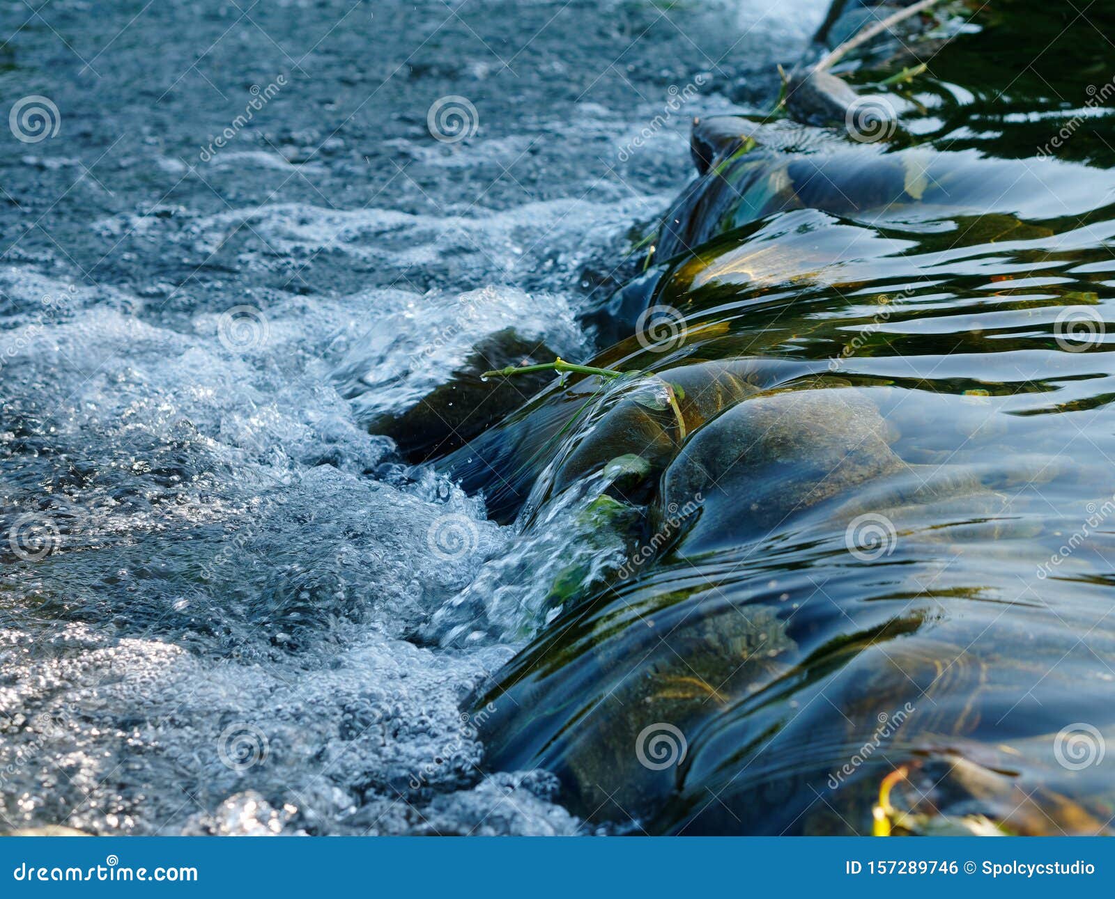 L Eau Qui Coule Dans Les Rochers Fluviaux Photo Stock Image Du Details Lames