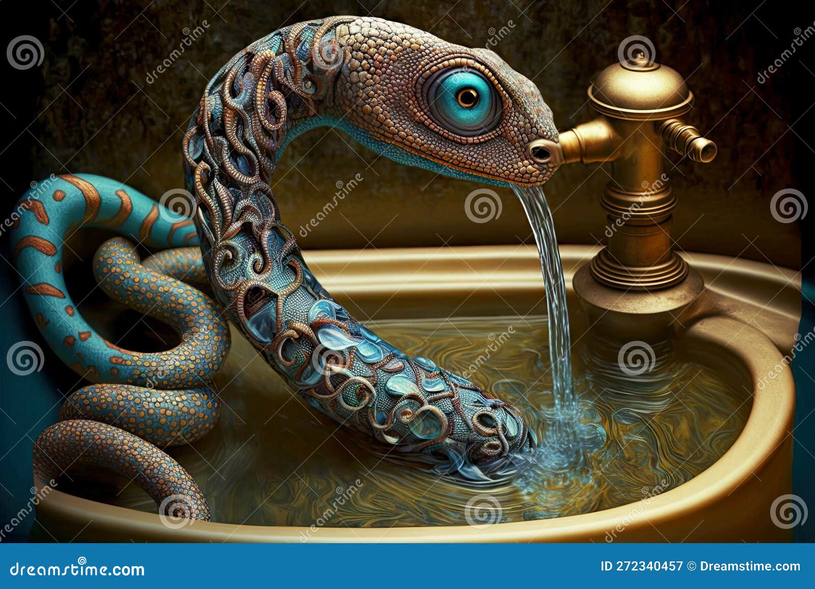 L'eau S'écoule Du Robinet Comme Un Serpent Vers Une Forme