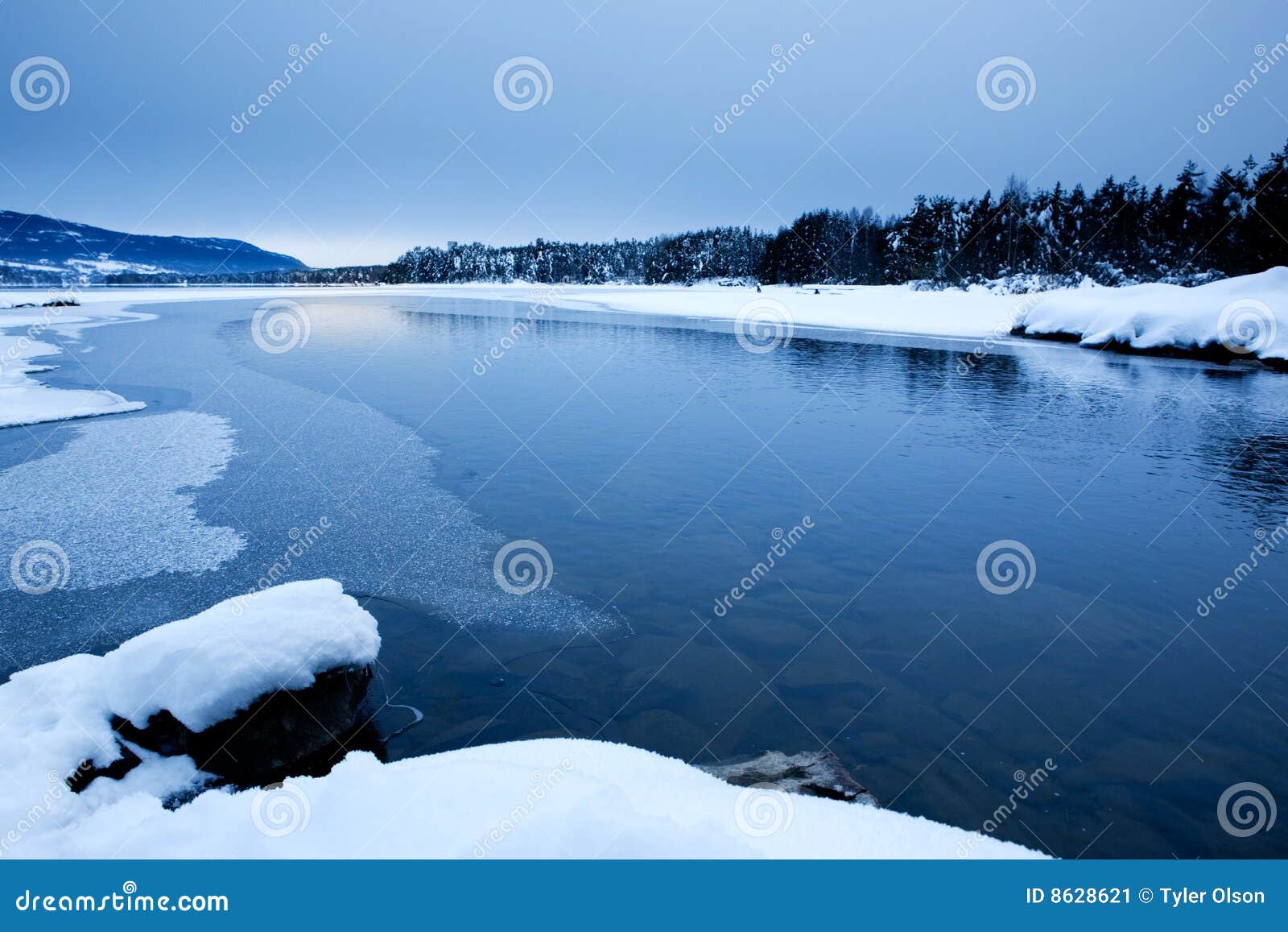 L'hiver de scène. L'hiver froid de neige de landsacpe de lac de glace