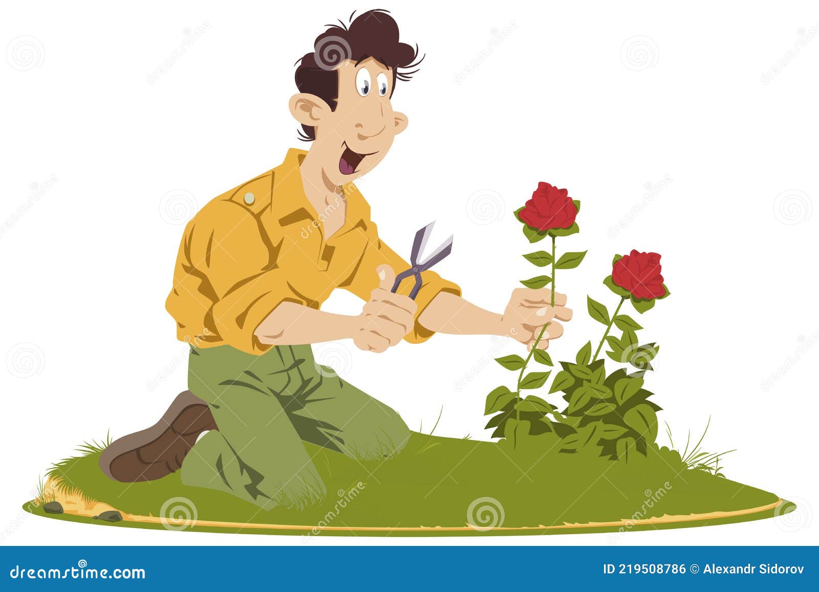 L'homme S'occupe Des Fleurs Dans Le Jardin. Jardinier Coupe Rose.  Illustration Pour Internet Et Site Mobile Illustration de Vecteur -  Illustration du décoration, type: 219508786