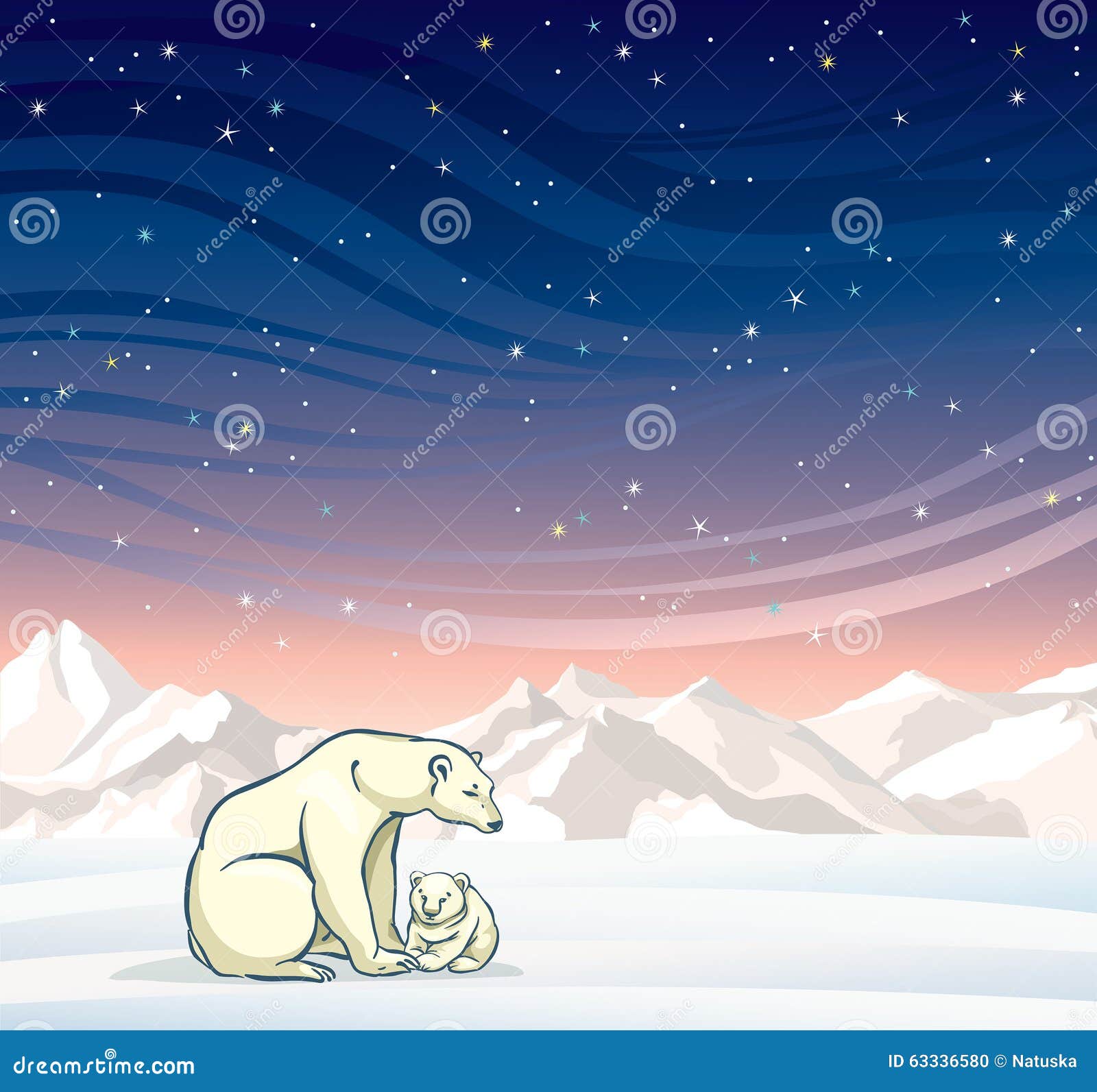 L Ours Blanc Avec Le Bebe Et L Hiver Amenagent En Parc La Nuit Illustration Stock Illustration Du Arctique Nuit