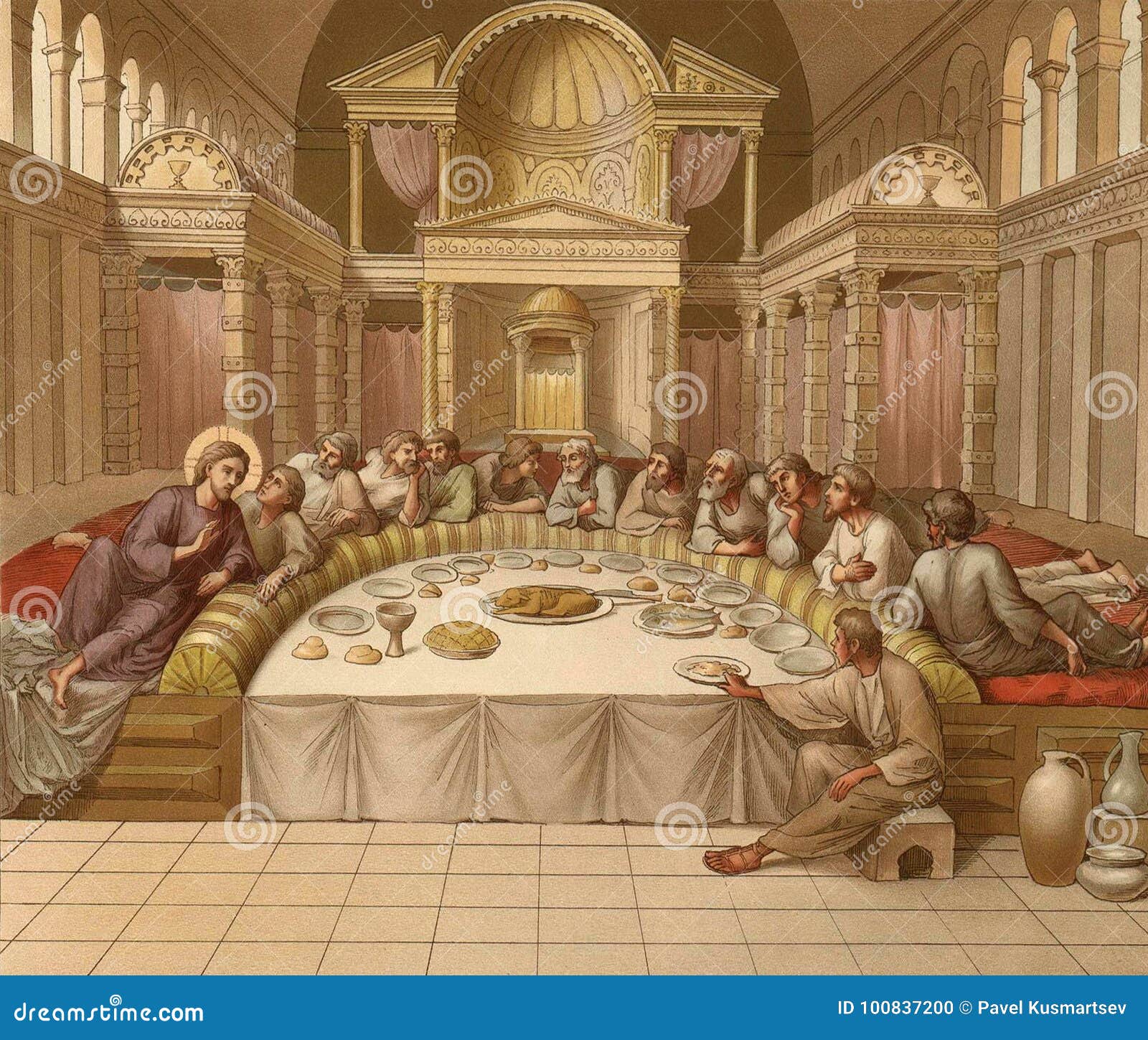 L'ultima Cena Di Gesù Con Gli Apostoli L'ultima Cena Jesus Christ Con Gli Apostoli Illustrazione di Stock