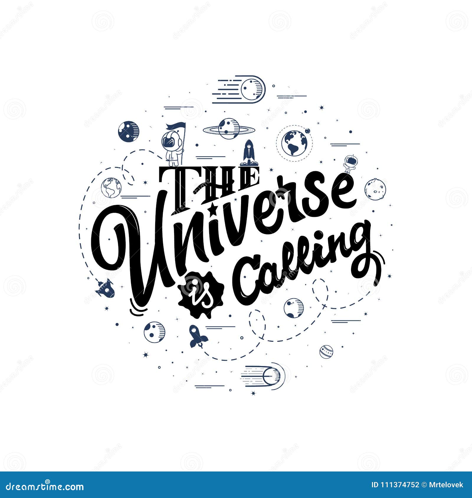 L Univers Appelle Voyage Dans L Espace Lettingering Fait Main Citation D Astronomie Signe Typographique Banniere Douce Illustration De Vecteur Illustration Du Affiche Fete