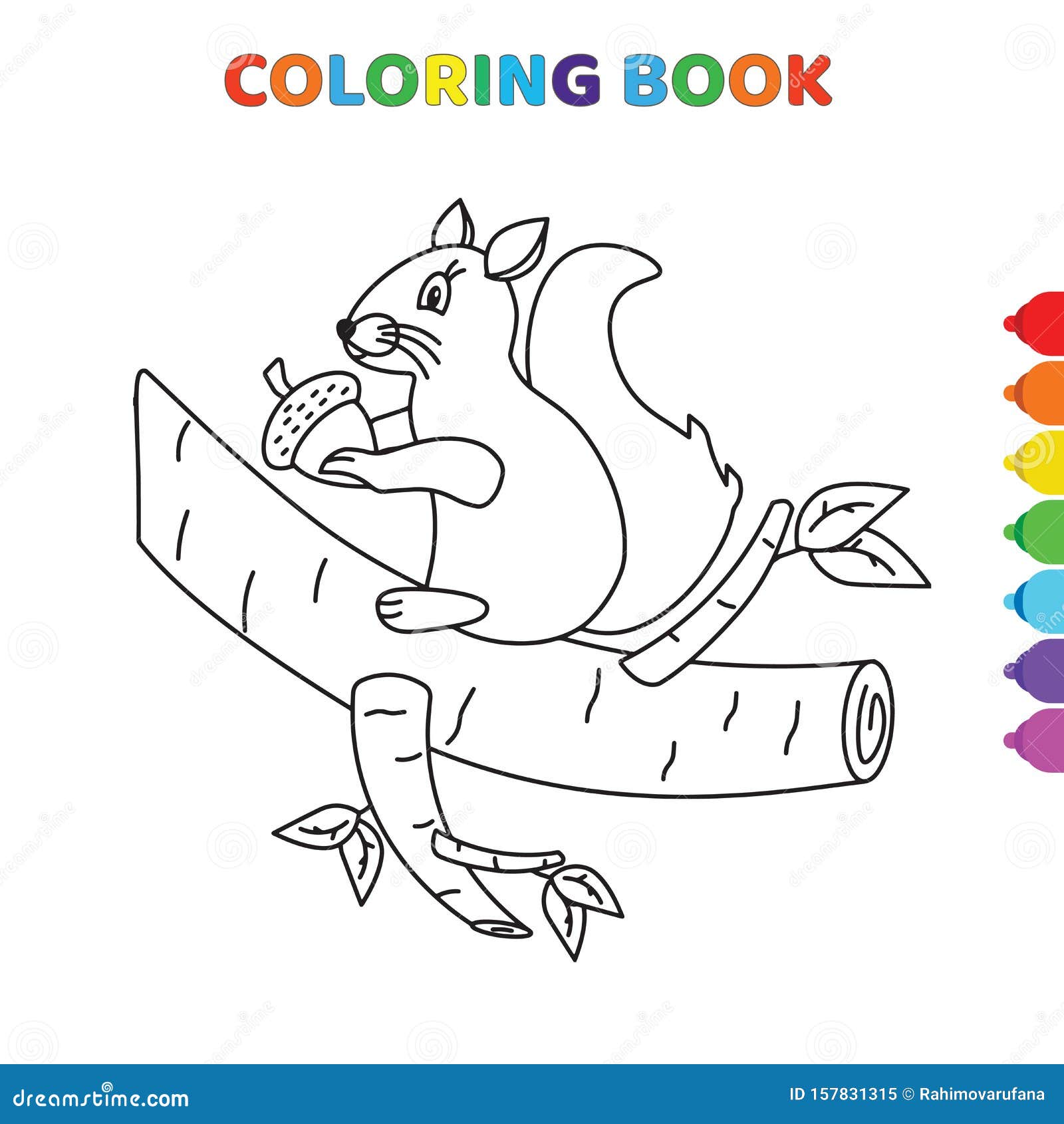 La Ardilla De Dibujos Animados Se Nutre Del Libro De Colorear árboles Para  Los Niños Ilustración Vectorial En Blanco Y Negro Para Ilustración del  Vector - Ilustración de tres, criatura: 157831315