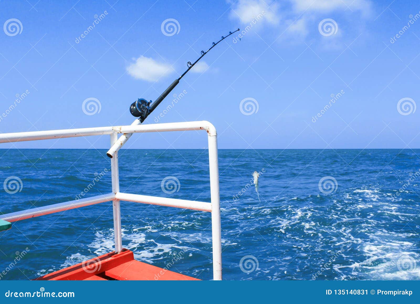 La Caña De Pescar Y El Calamar Se Preparan a La Pesca En Alta Mar En El  Barco En El Océano Imagen de archivo - Imagen de preparado, salino:  135140831