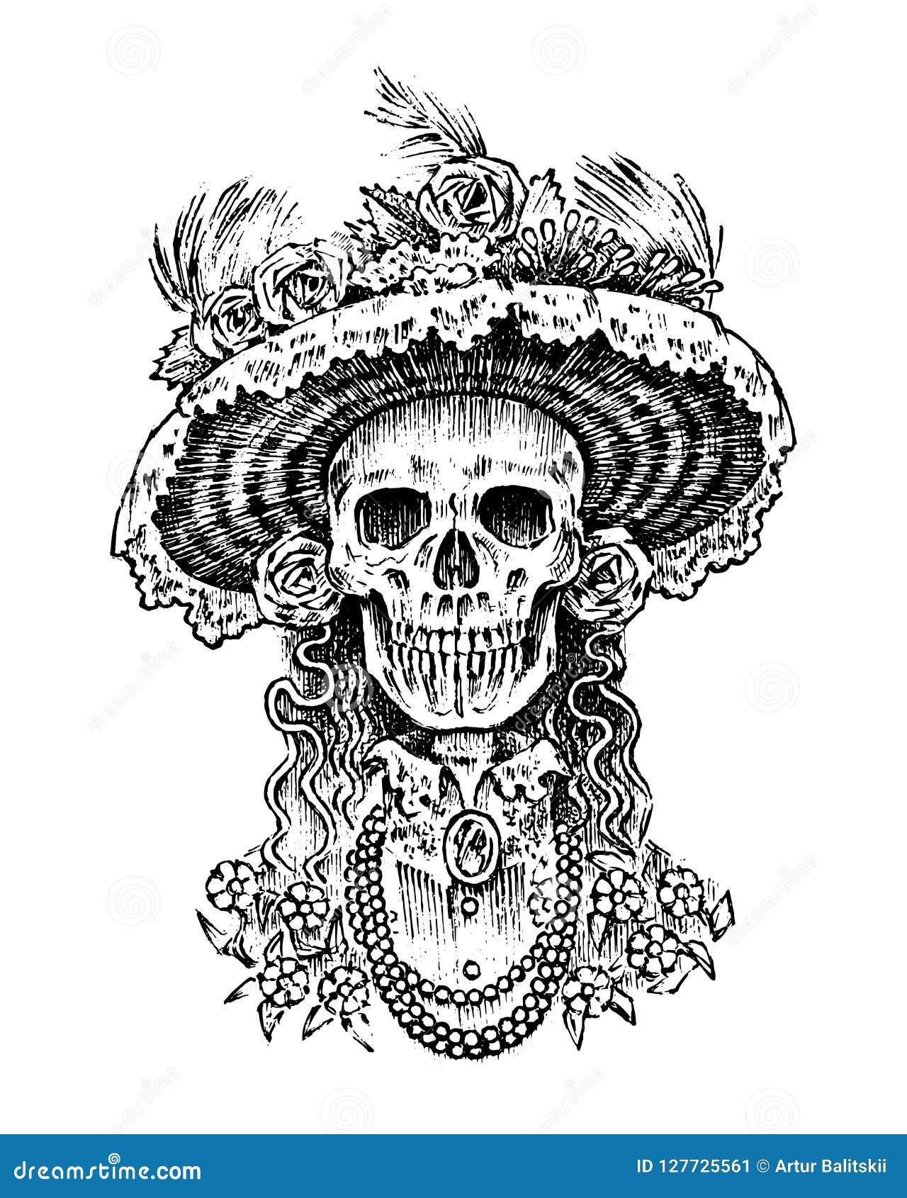 la calavera catrina. elegant woman skeleton. day of the dead. spanish dia de los muertos. mexican national holiday