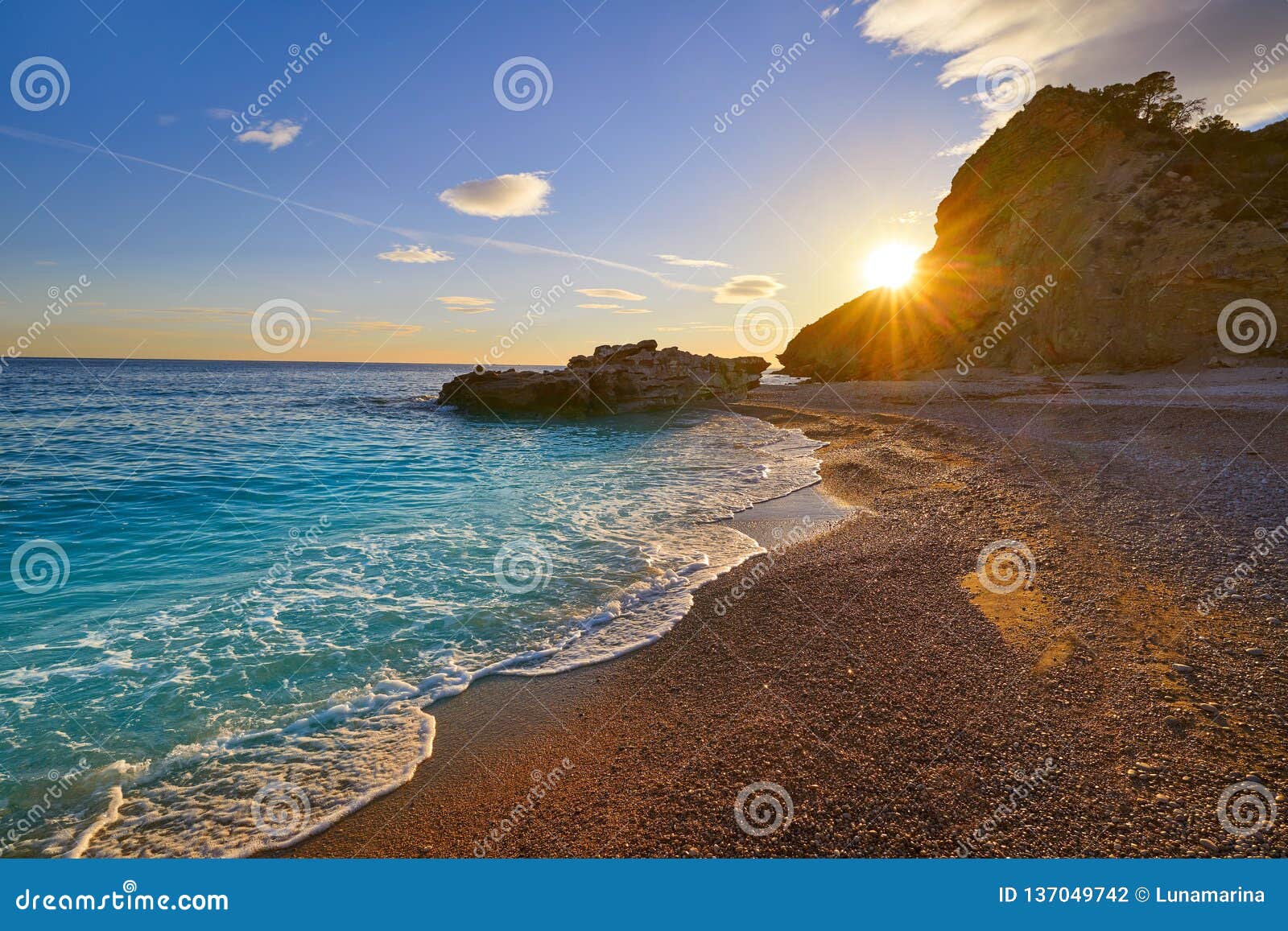 La Caleta Beach Playa In Villajoyosa Of Alicante Stock Photo
