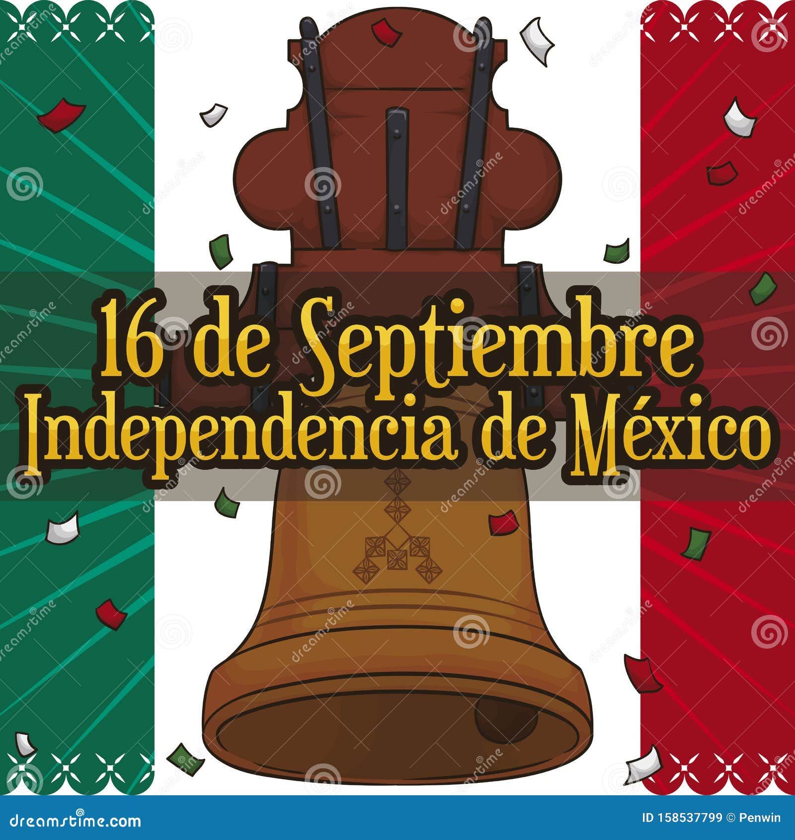 La Campana De Hidalgo, El Confetti Y Los Colores De La Bandera Mexicana  Para El DÃa De La Independencia, IlustraciÃ³n Vectorial Ilustración del  Vector - Ilustración de vacaciones, democracia: 158537799