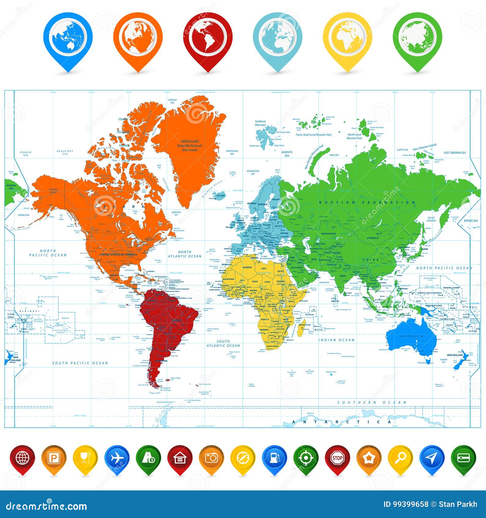 La Carte Détaillée Du Monde Avec Les Continents Colorés Et