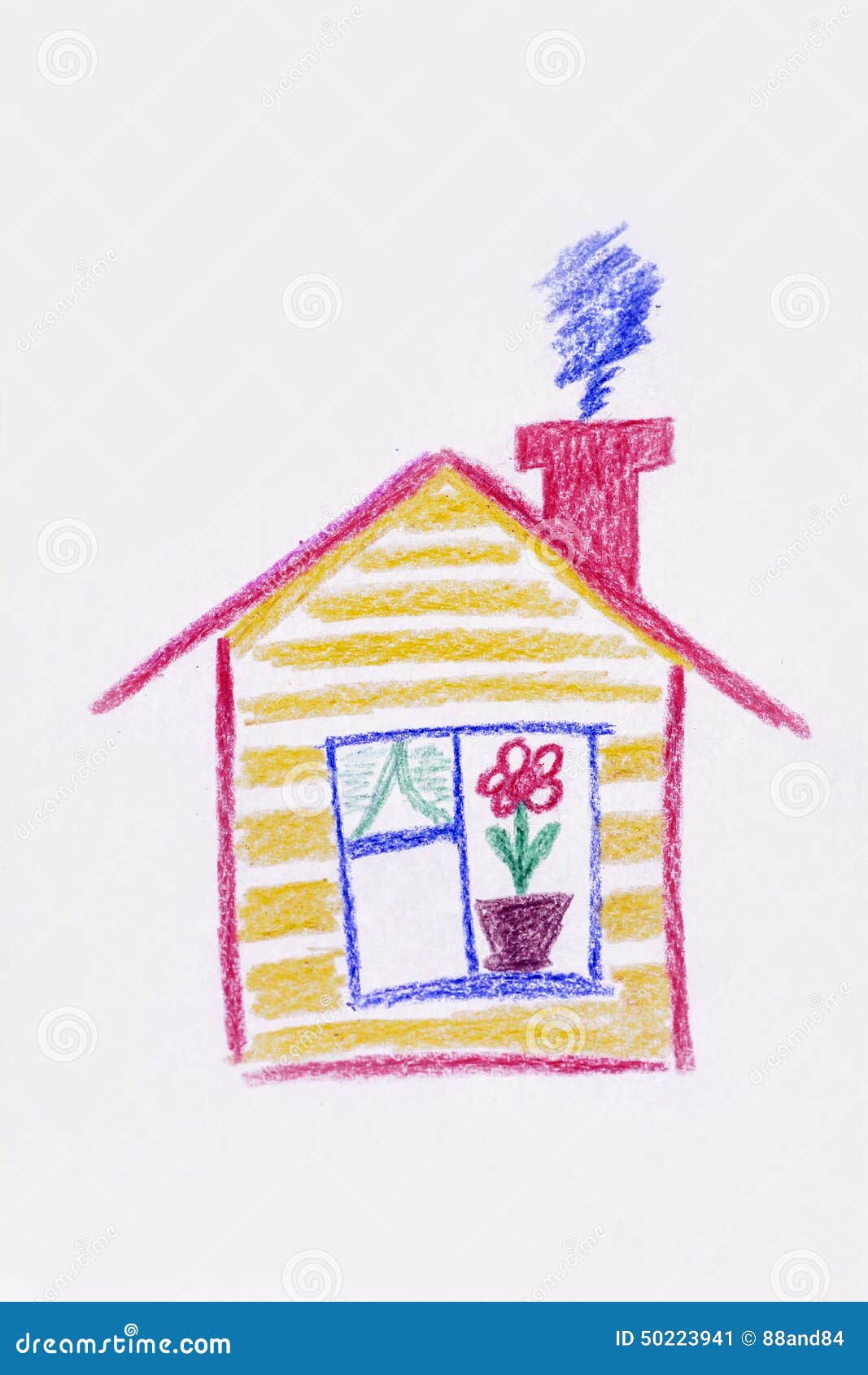 La Casa De Los Niños Pintados Amarillo Dibujo Infantil De La Casa Stock