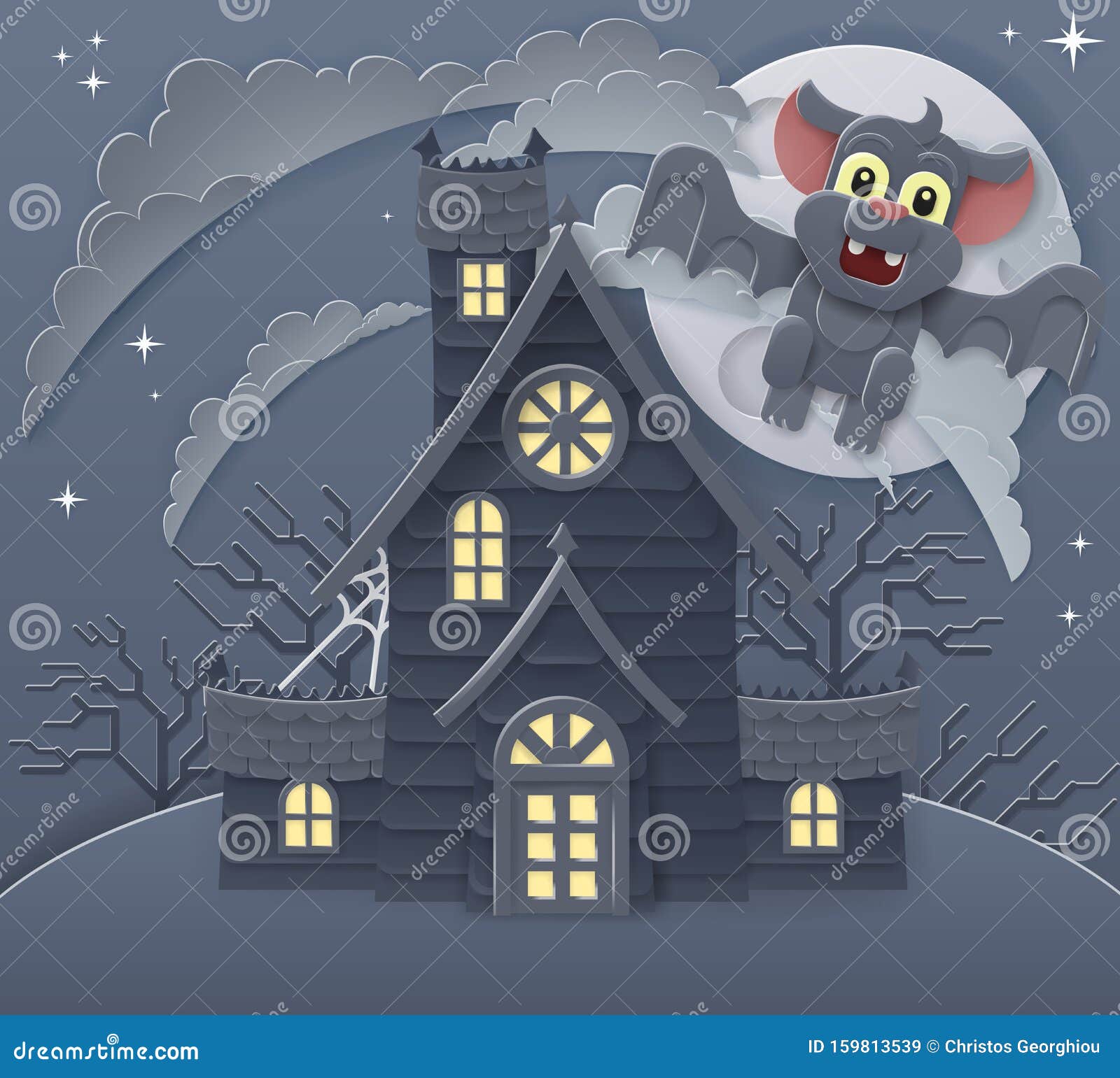 La Casa Embrujada De Halloween Y La Escena De Los Dibujos Animados En  MurciÃ©lago Ilustración del Vector - Ilustración de espeluznante, luna:  159813539