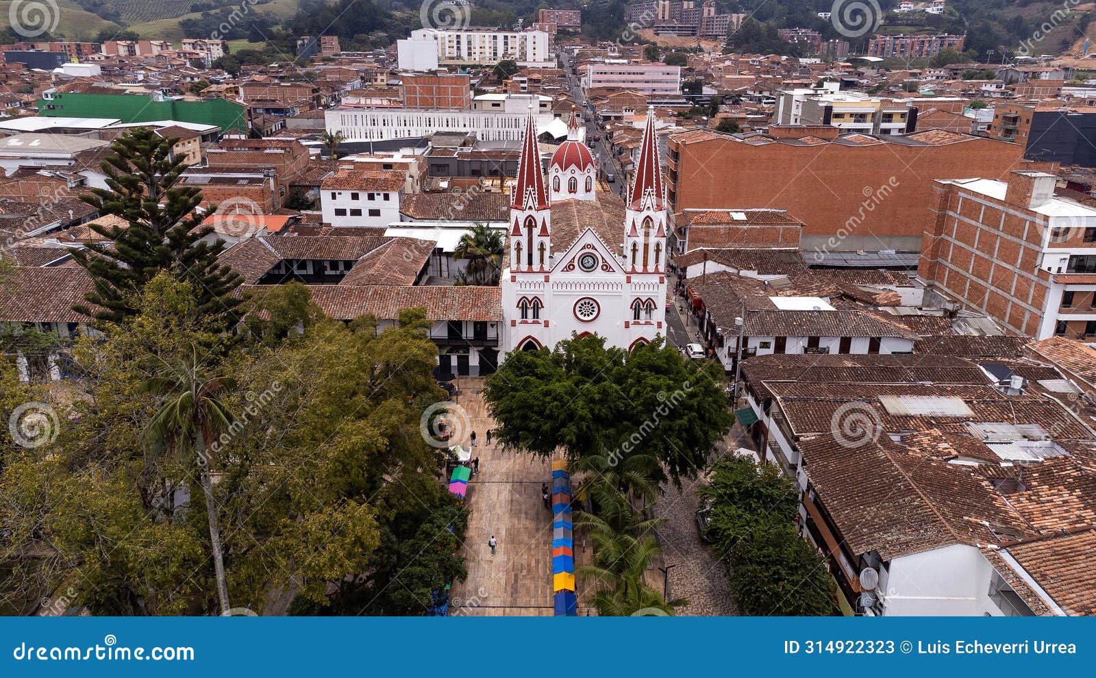 la ceja, antioquia - colombia. march 9, 2024. drone view of the basilica of catholic worship