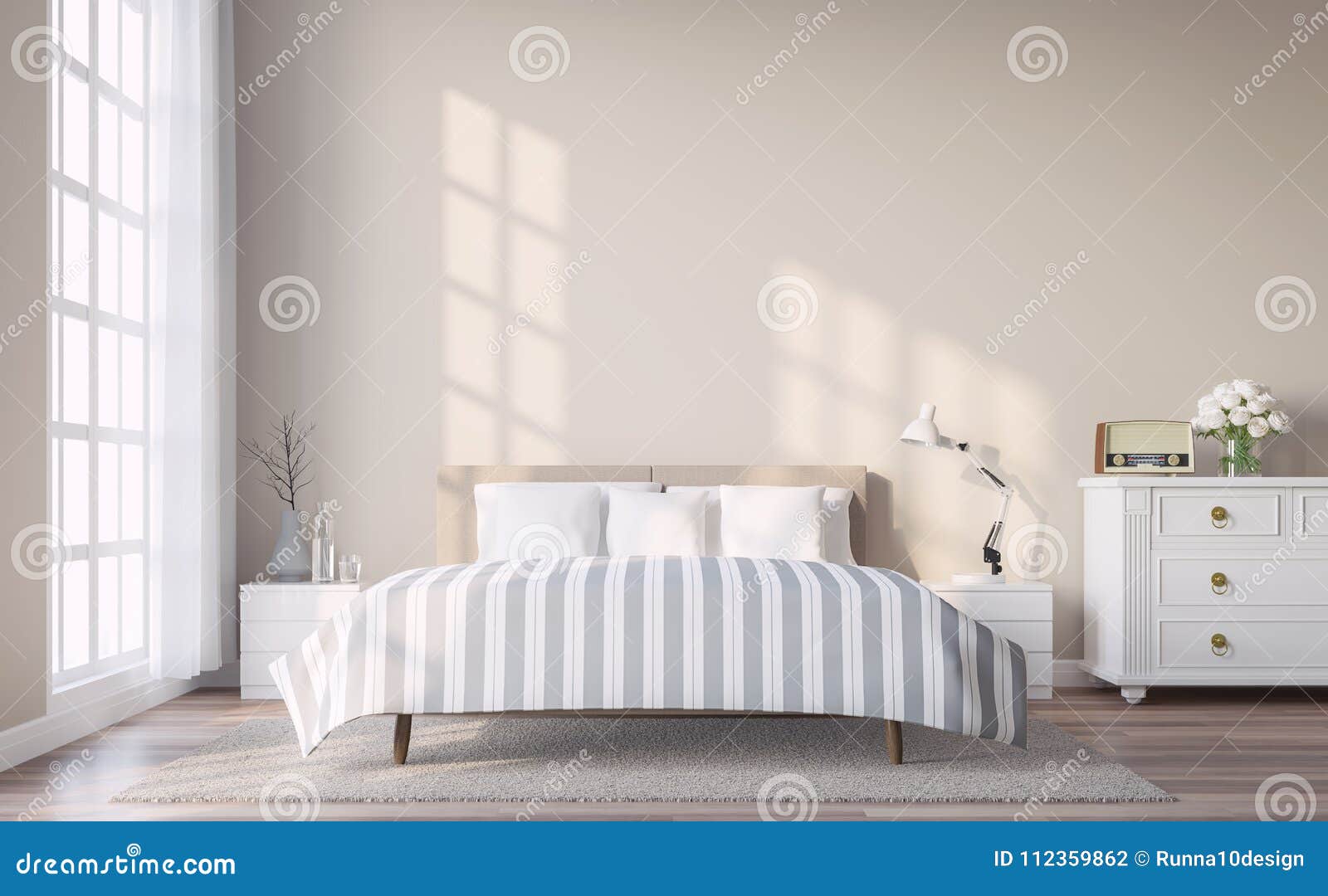 La Chambre A Coucher Moderne De Vintage Avec Le Mur Brun Clair 3d Rendent Illustration Stock Illustration Du Clair Chambre 112359862