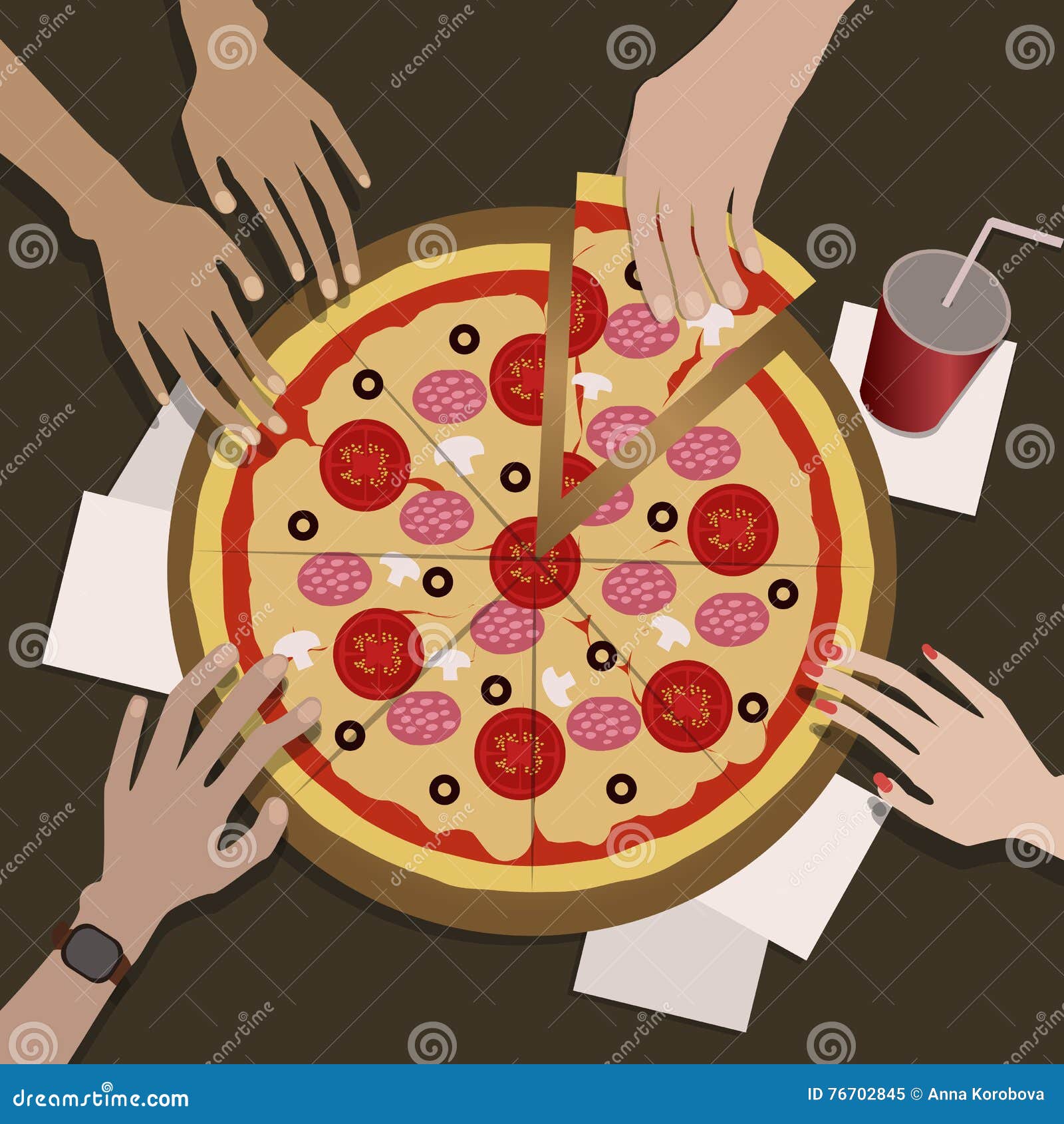La Compañía De Amigos Come La Pizza Ilustración del Vector