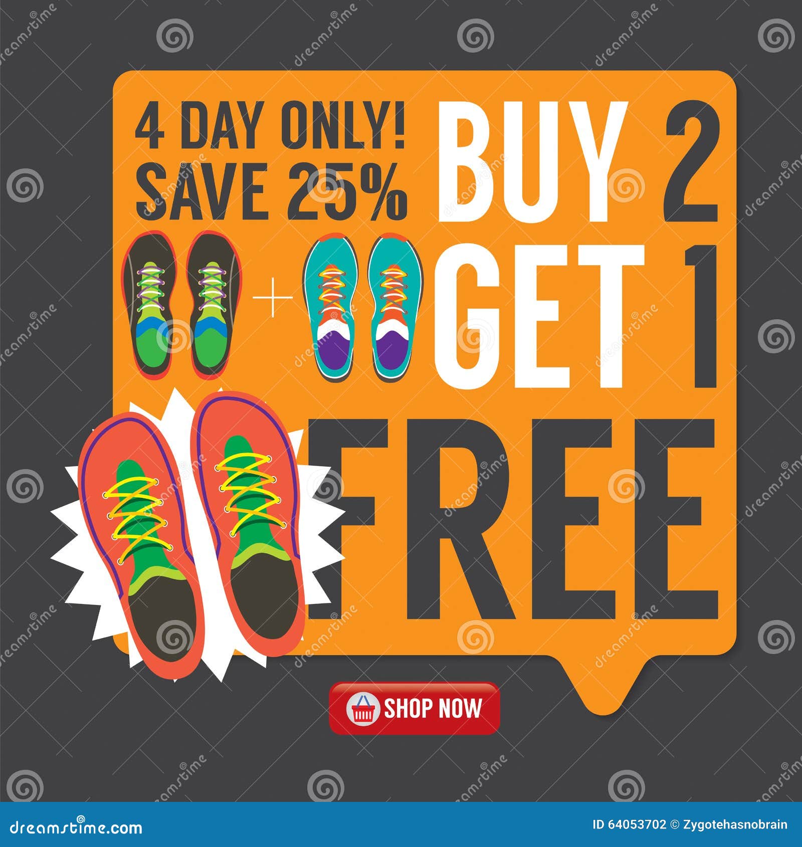 La Compra 2 Consigue 1 Campaña De Promoción Libre De Las Zapatillas De Deporte Ilustración del Vector - Ilustración de consiga, venta: