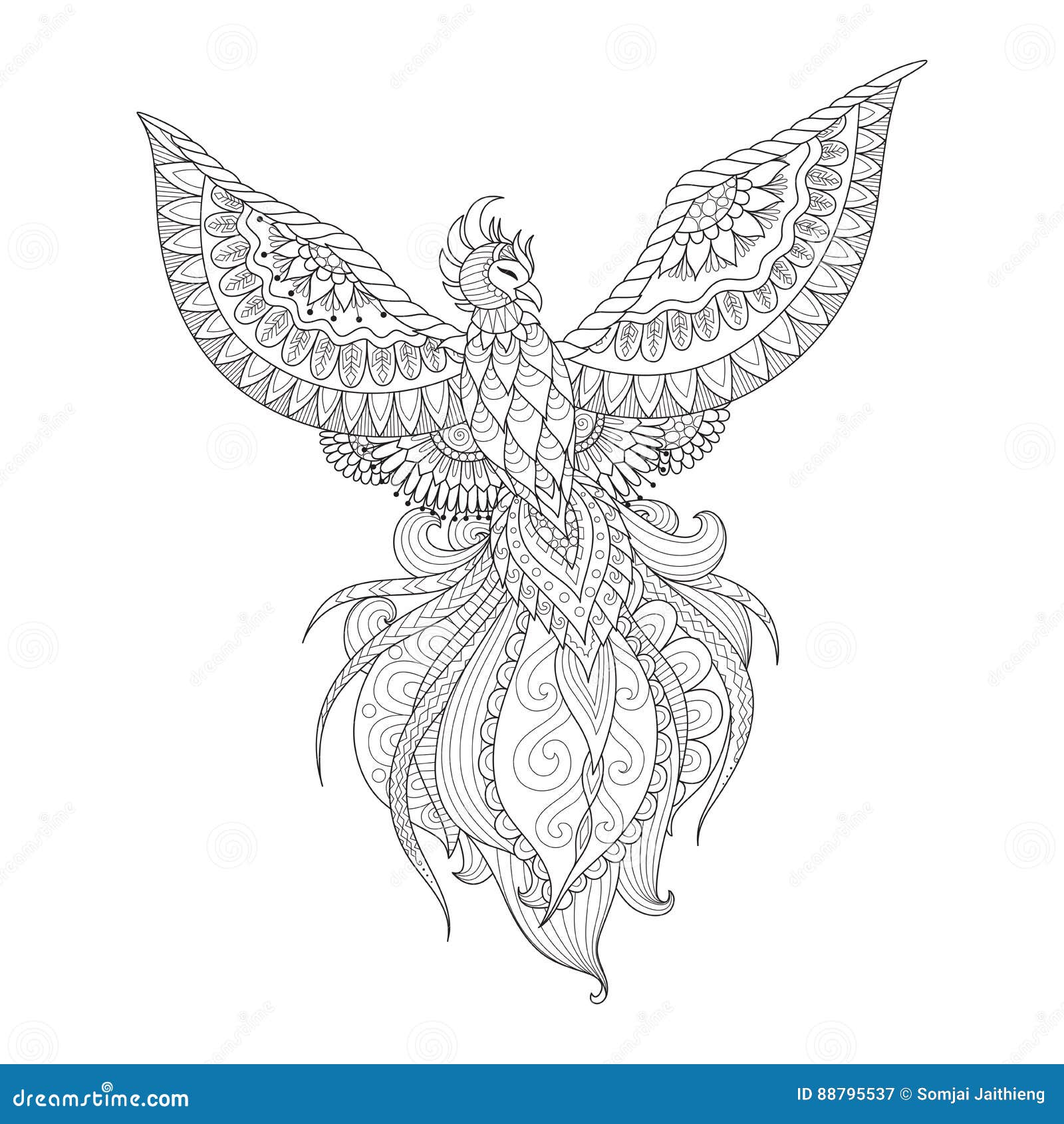 La conception de Zendoodle de l oiseau de Phoenix pour le tatouage la conception de T shirt la page adulte de livre de coloriag