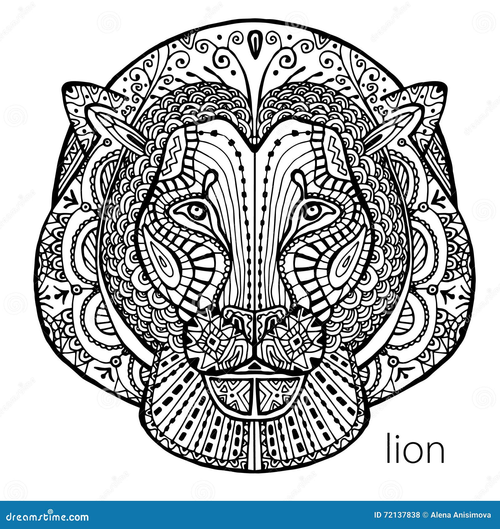 La copie noire et blanche de lion avec les mod¨les ethniques Livre de coloriage pour des