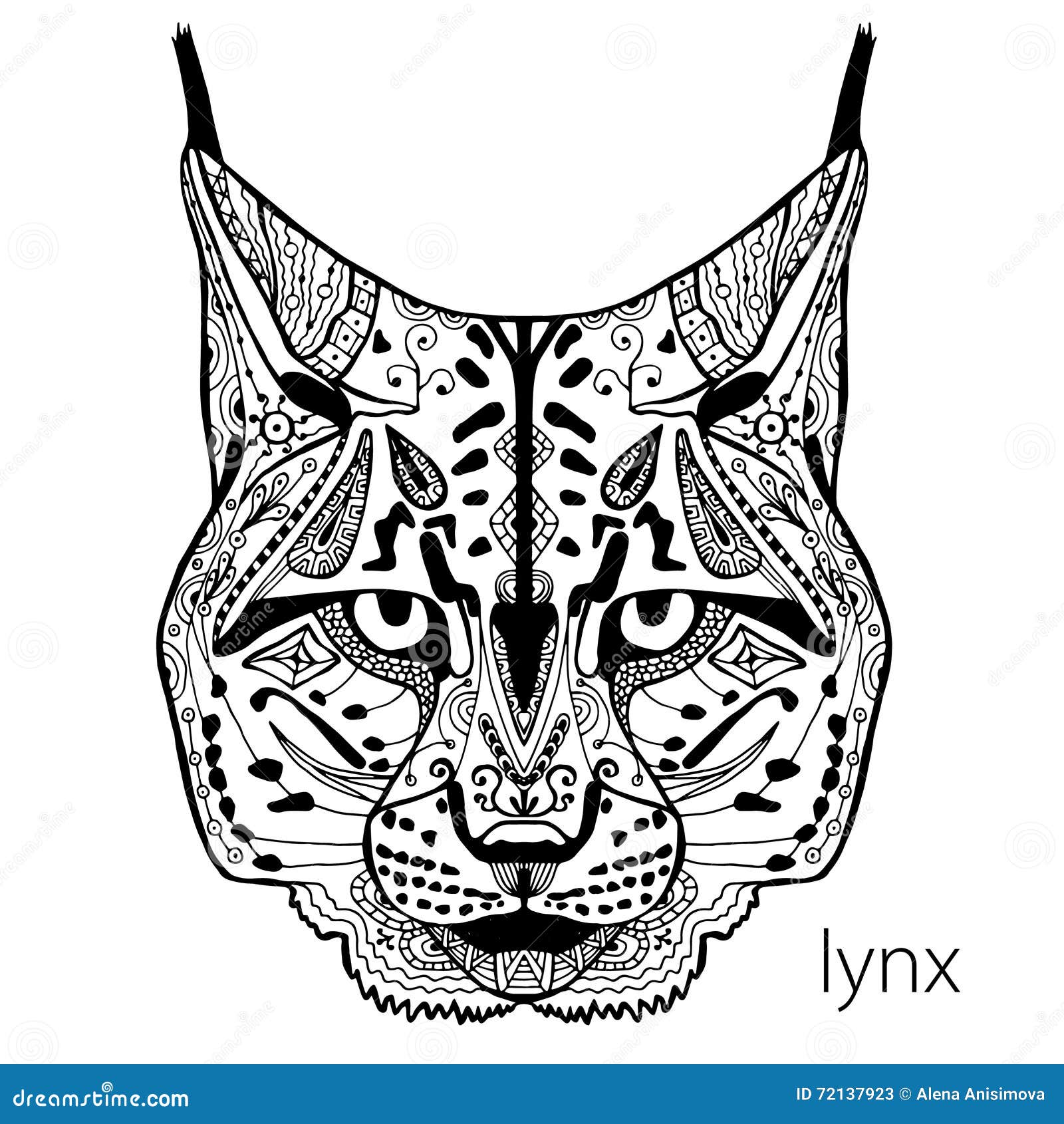 La Copie Noire Et Blanche De Lynx Avec Les Mod¨les Ethniques Livre adultes