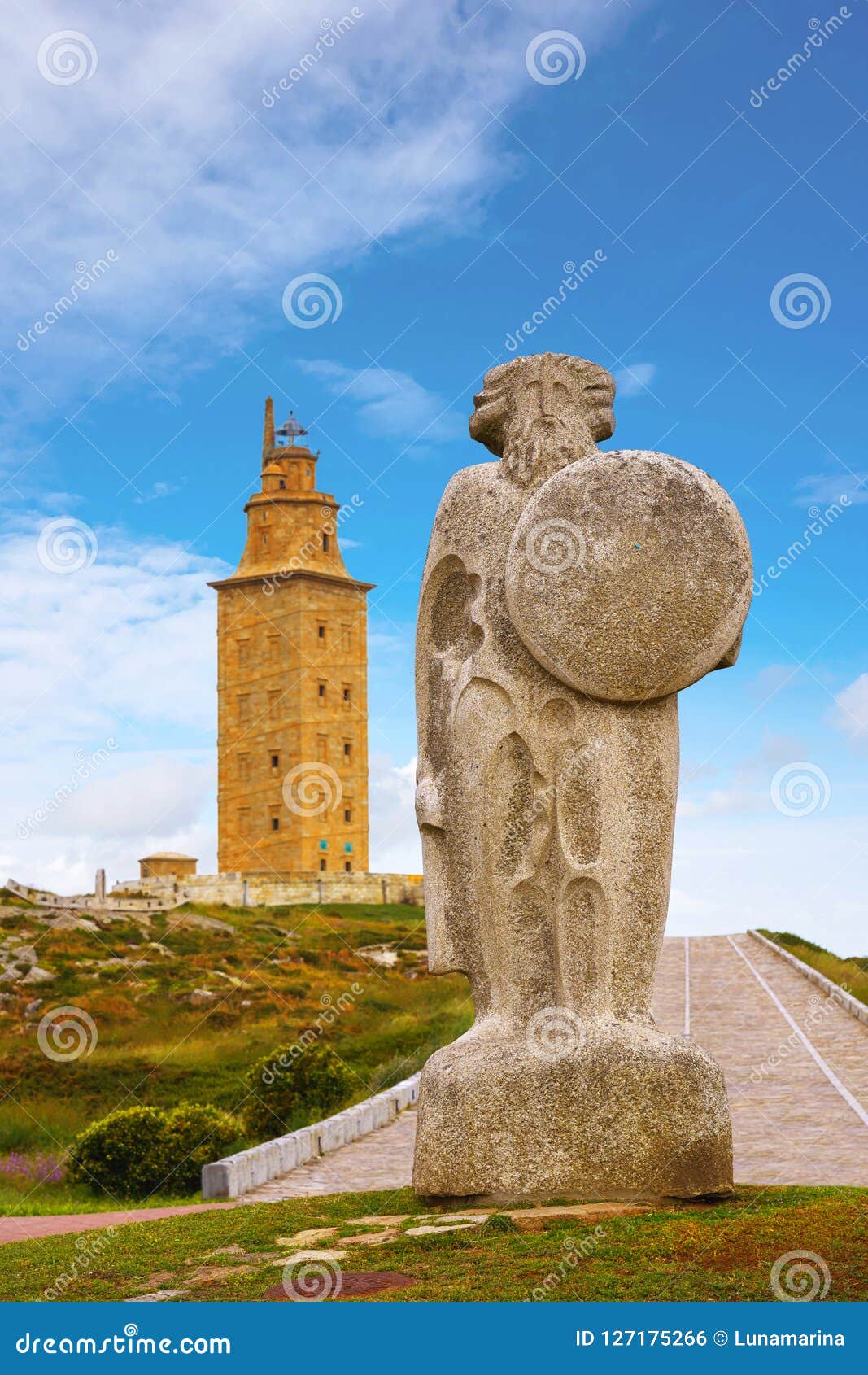 la coruna breogan statue at hercules tower galicia