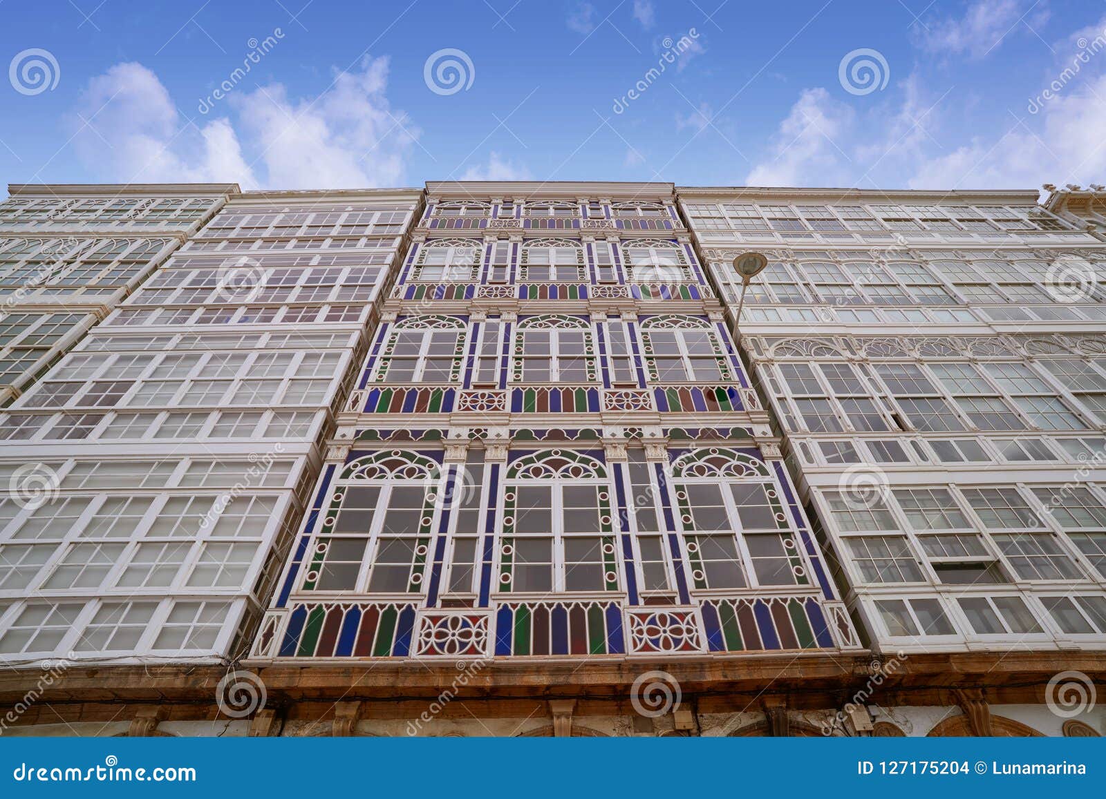 la coruna facades near port in galicia spain