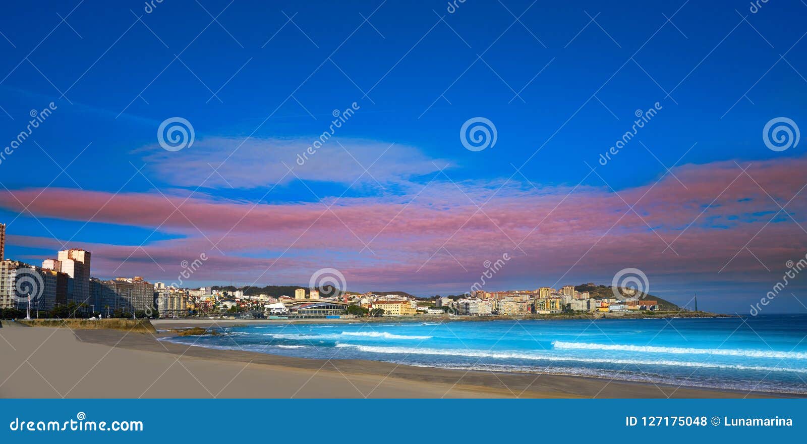 la coruna riazor beach in galicia spain