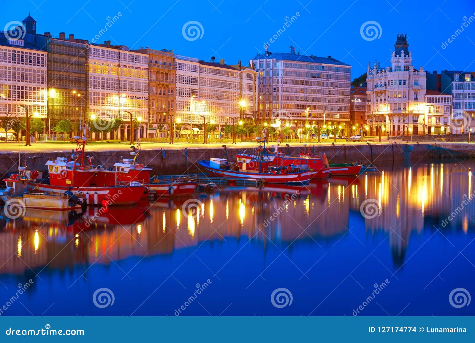 la coruna sunset port marina in galicia spain