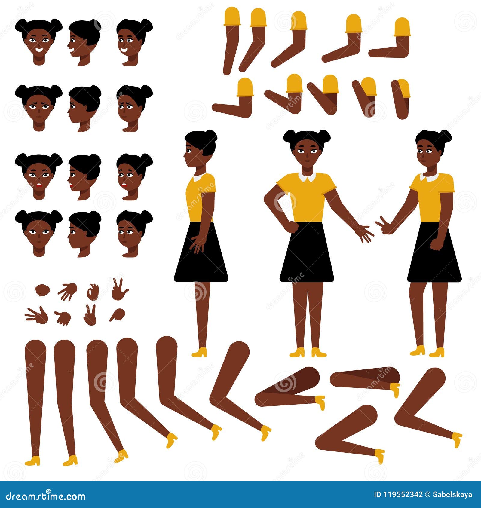 La Création Africaine De L'adolescence De Fille a Placé - De Divers Parties  Du Corps, émotions De Visage Et Kit De Gestes De Main Illustration de  Vecteur - Illustration du fuselage, main