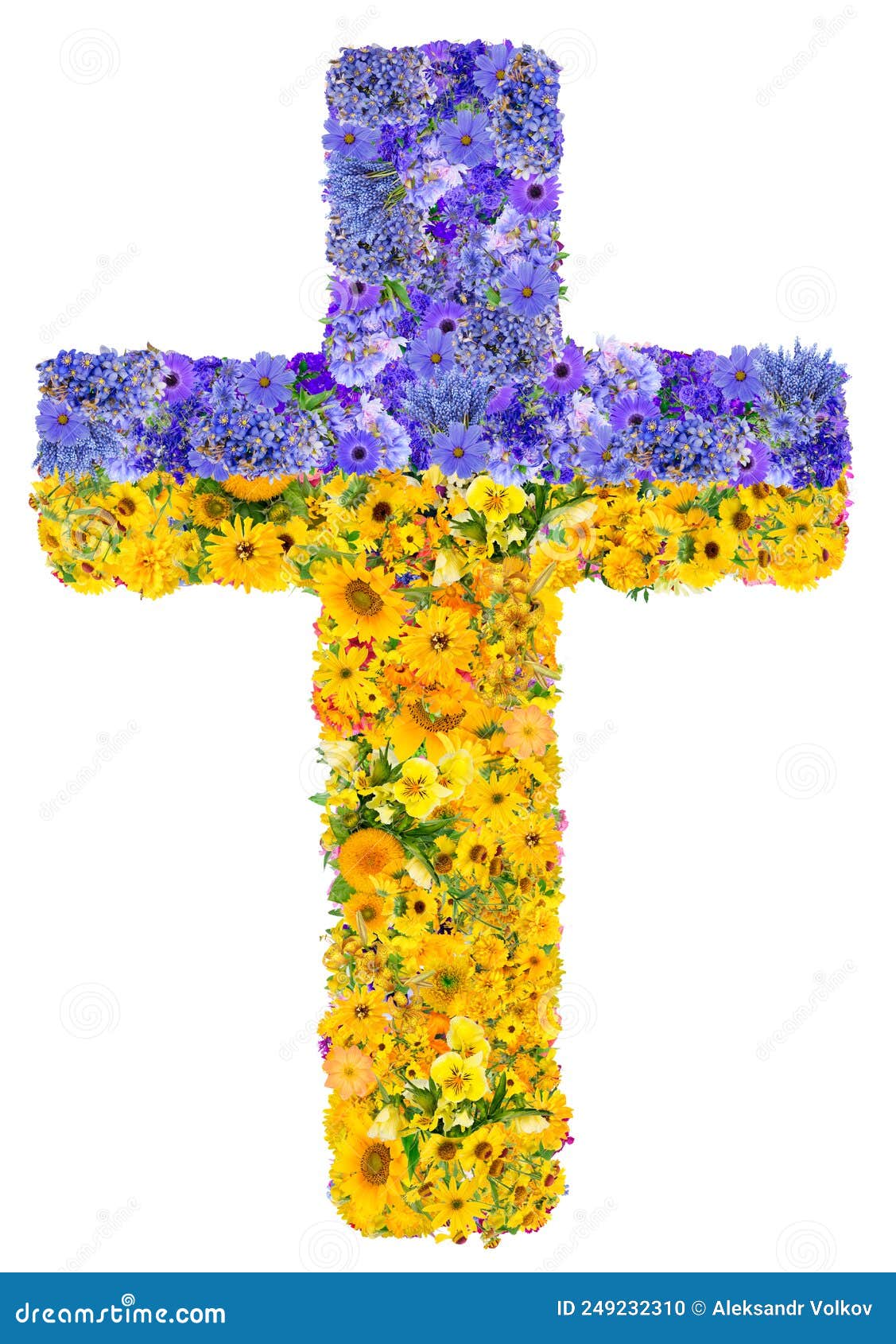 La Croix De L'ukraine Qui Souffre Est Faite De Fleurs Jaunes Et Bleues.  Collage Fait Main Isolé Photo stock - Image du collage, coeur: 249232310