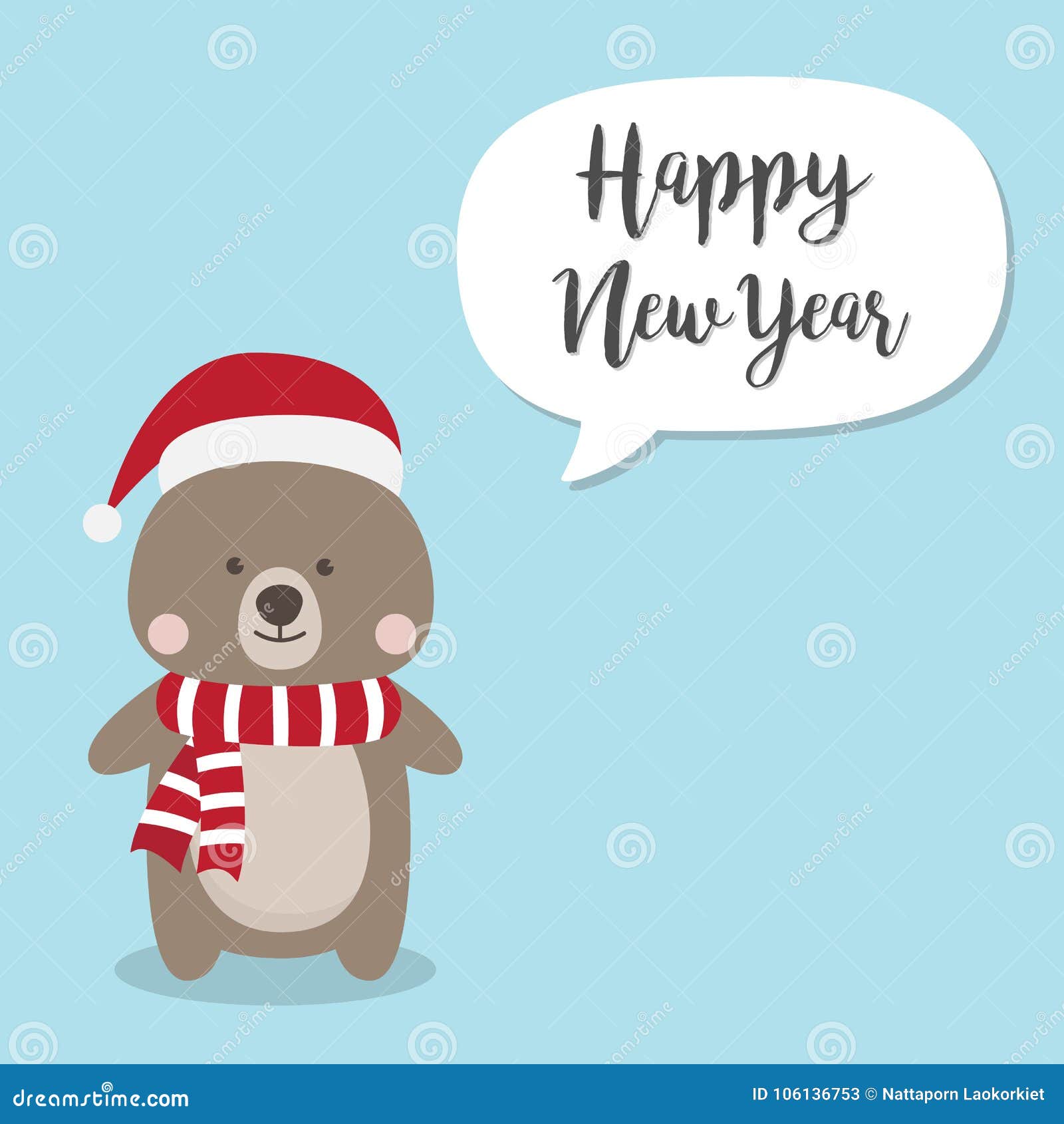 La Feliz Año Nuevo Y La Navidad Llevan El Personaje De Dibujos Animados,  Una Frente Linda Ilustración del Vector - Ilustración de adorable, plano:  106136753