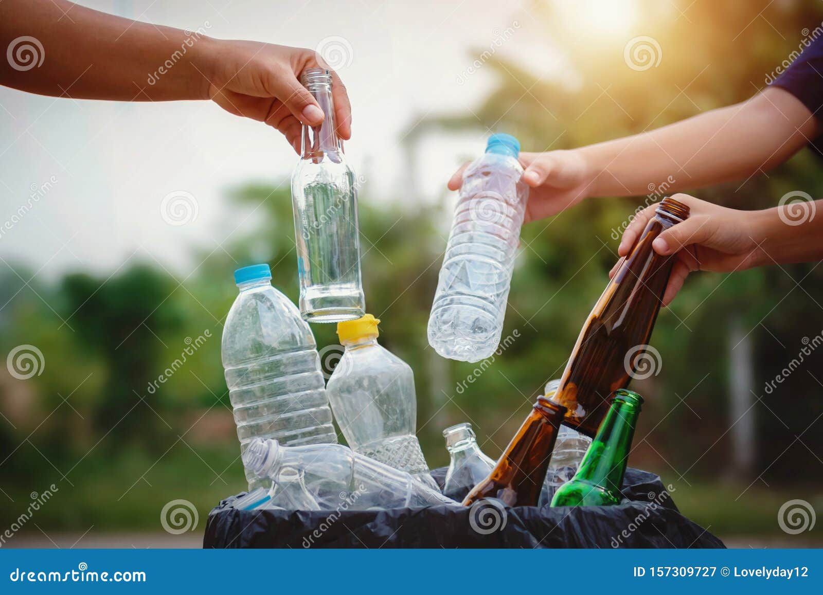 La Gente Tiene a Mano Bottiglie Di Plastica E Vetro Messe in Un
