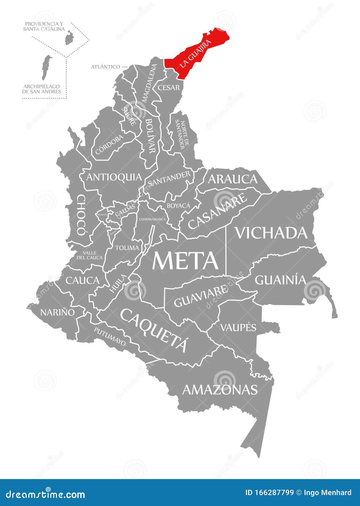 la guajira red highlighted in map of colombia