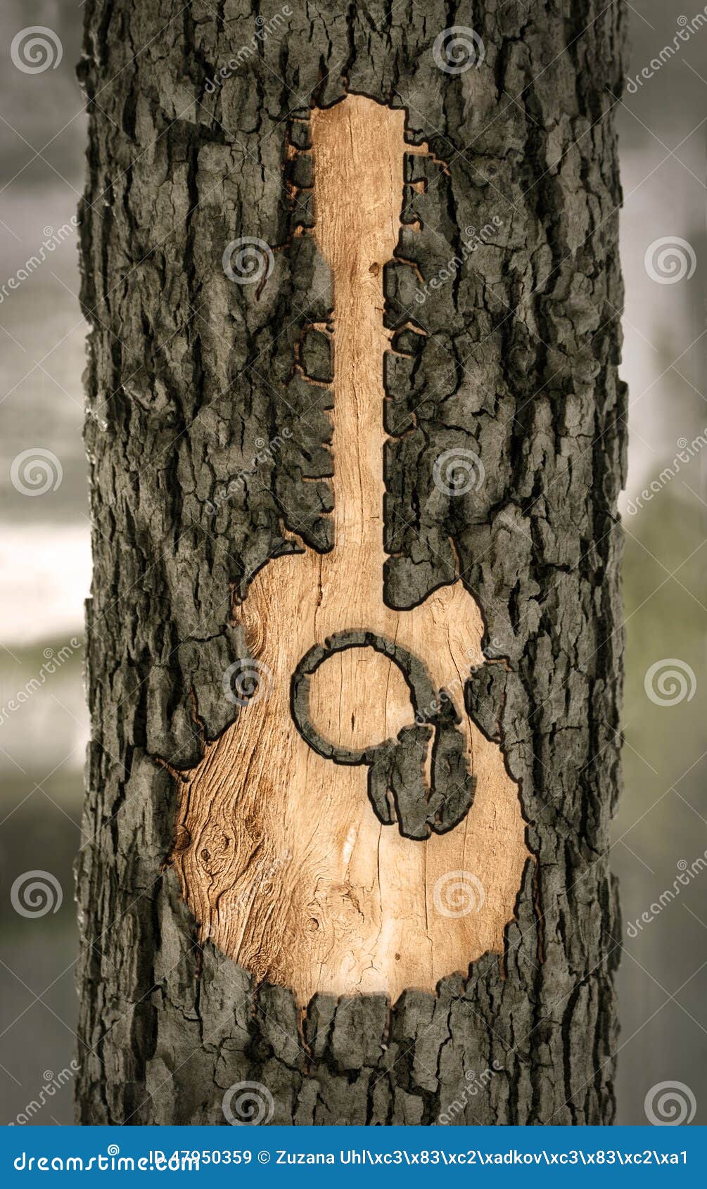 La Guitarra Talló En La Corteza De Un árbol Stock de ilustración -  Ilustración de conceptos, exuberante: 47950359