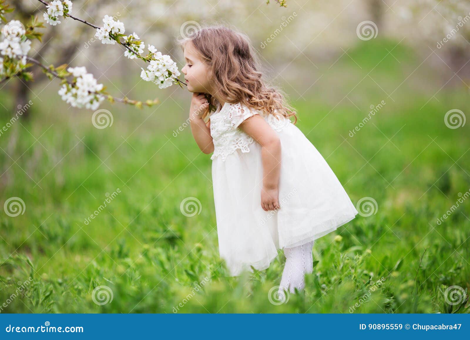 Petite Fille 5 Ans De Blonde Sentant Une Fleur Pendant L'été Photo stock -  Image du cheveu, jour: 91030876