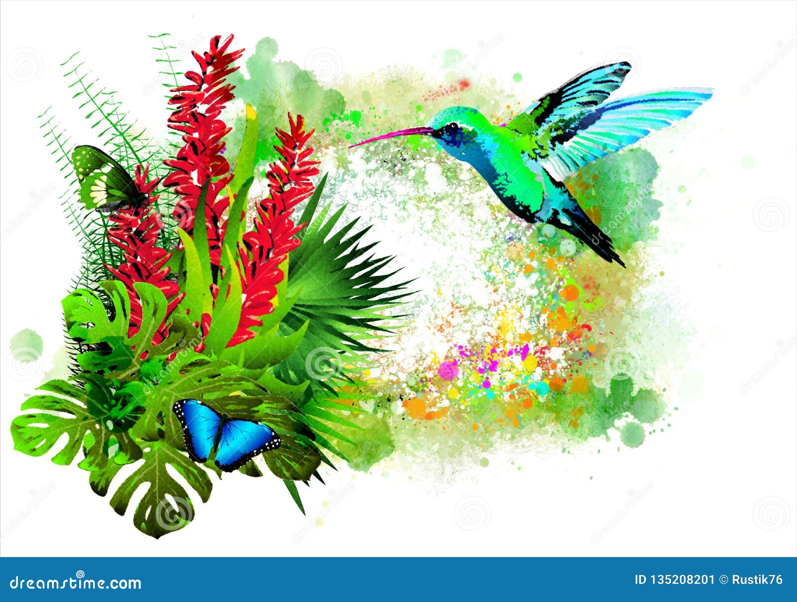 Papel pintado mariposas y colibrís con naturaleza artística - Dorothy 565529