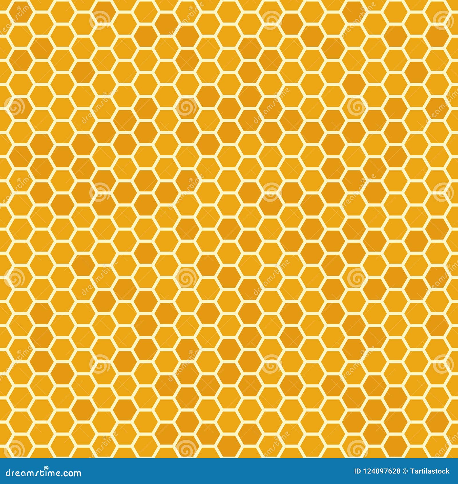 panal hexagonal amarillo brillante con miel, ilustración de estilo