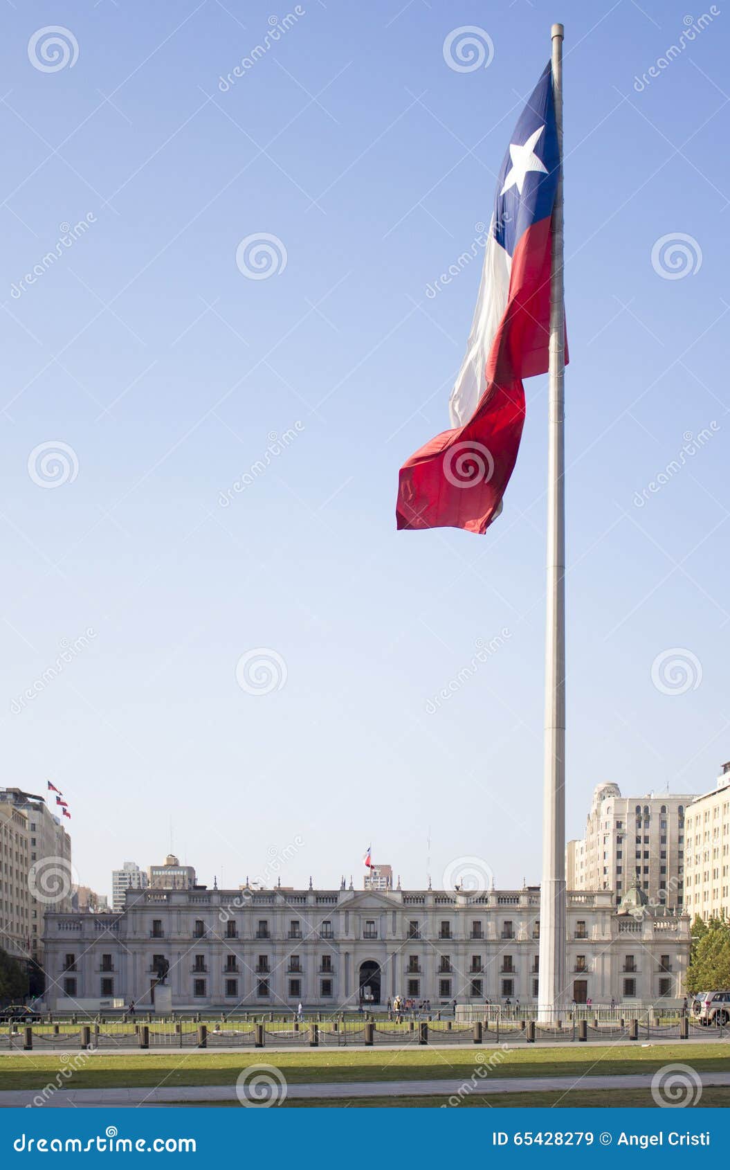 la moneda, chile's government palace with flag